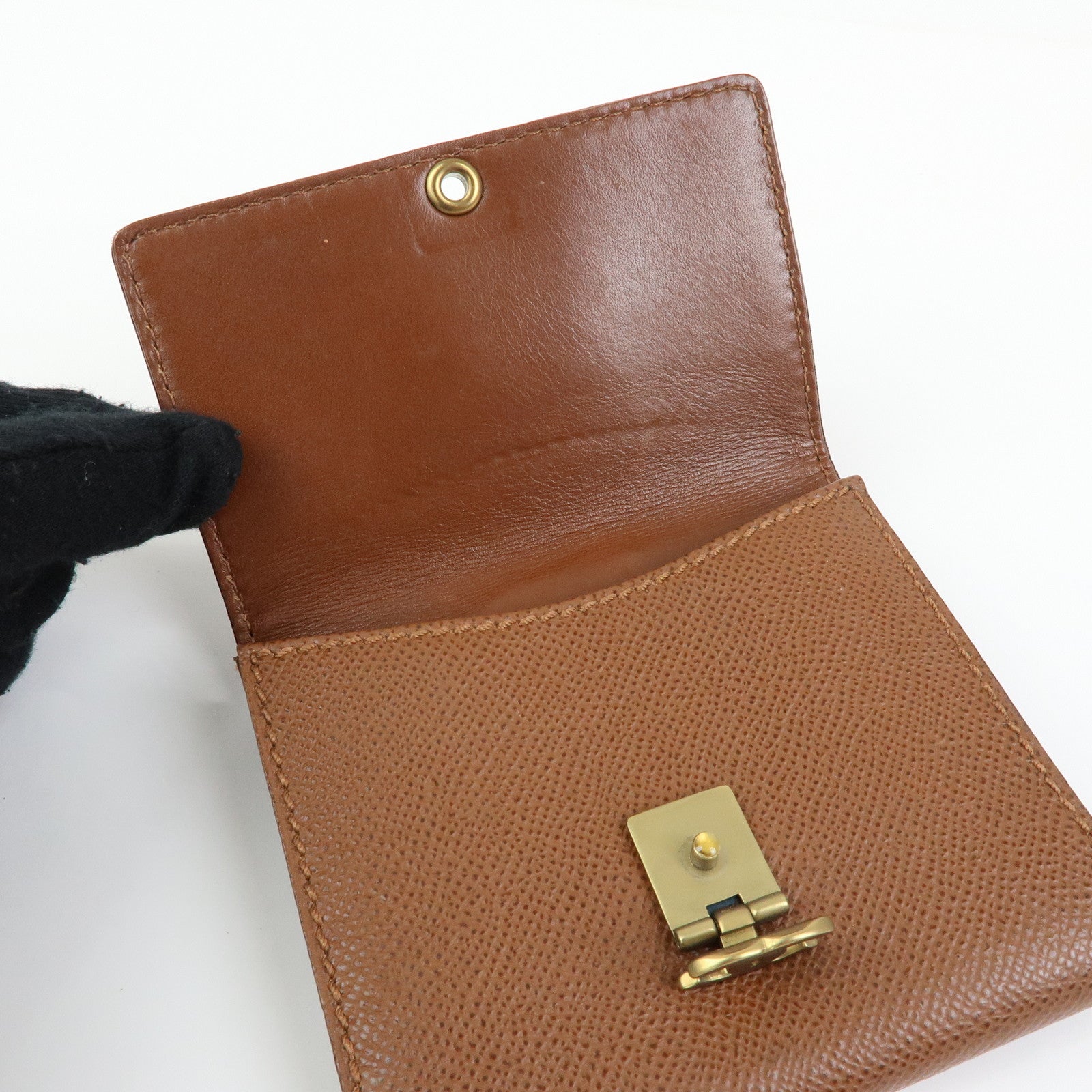CHANEL COCO Mark Leather Bi-fold Compact Wallet Brown Gold