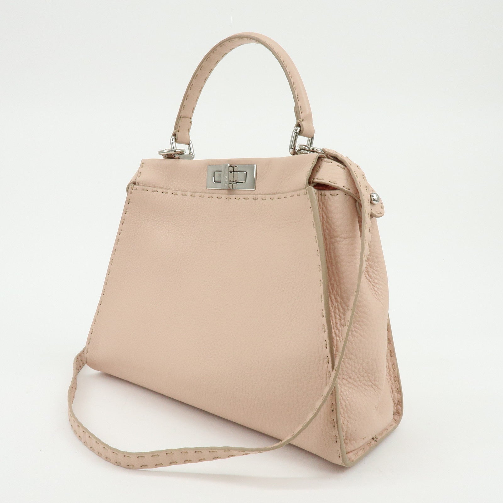 FENDI Peekaboo Calf Leather 2Way Shoulder Hand Bag Pink 8BN226