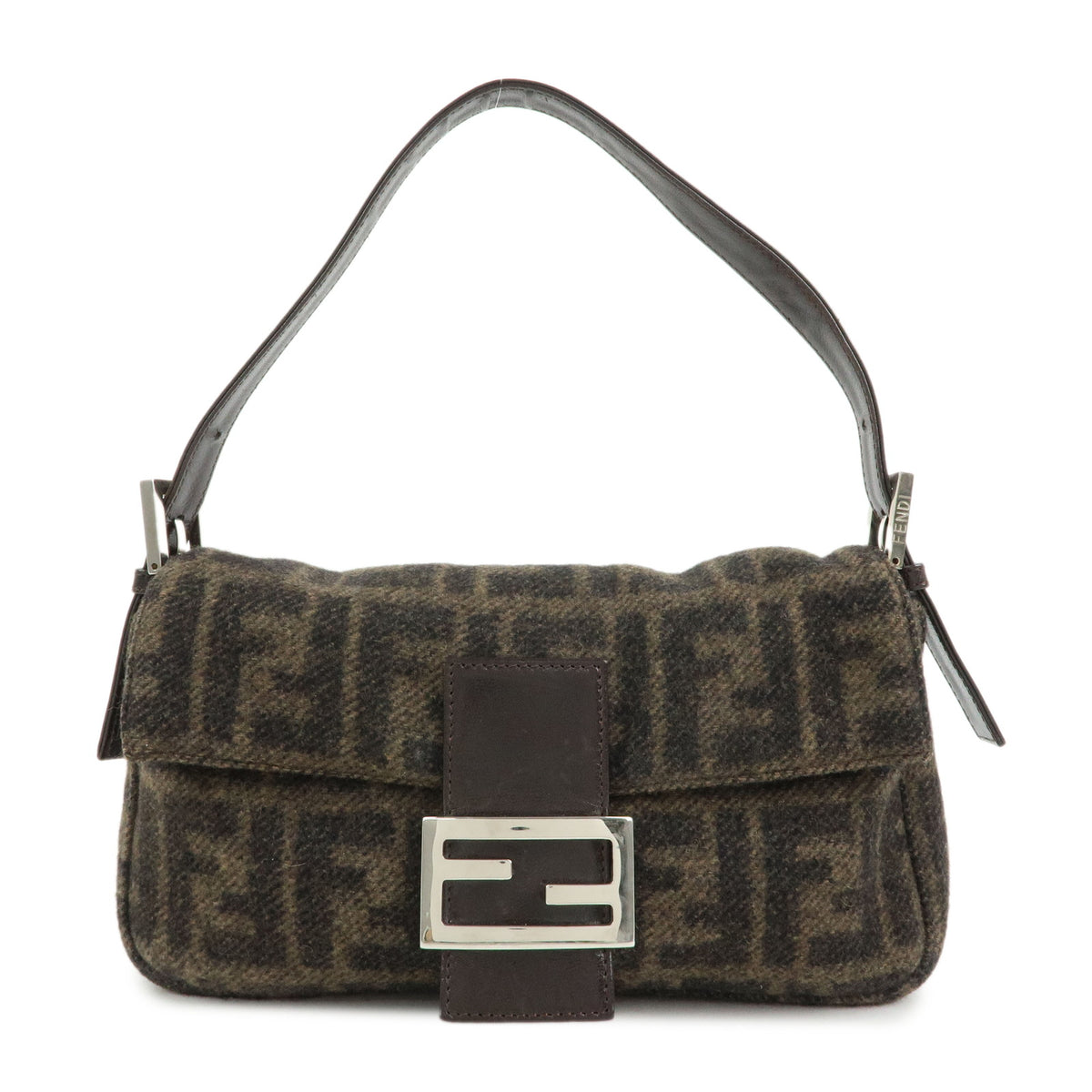 FENDI Zucca Mamma Baguette Wool Leather Shoulder Bag Hand Bag 26424