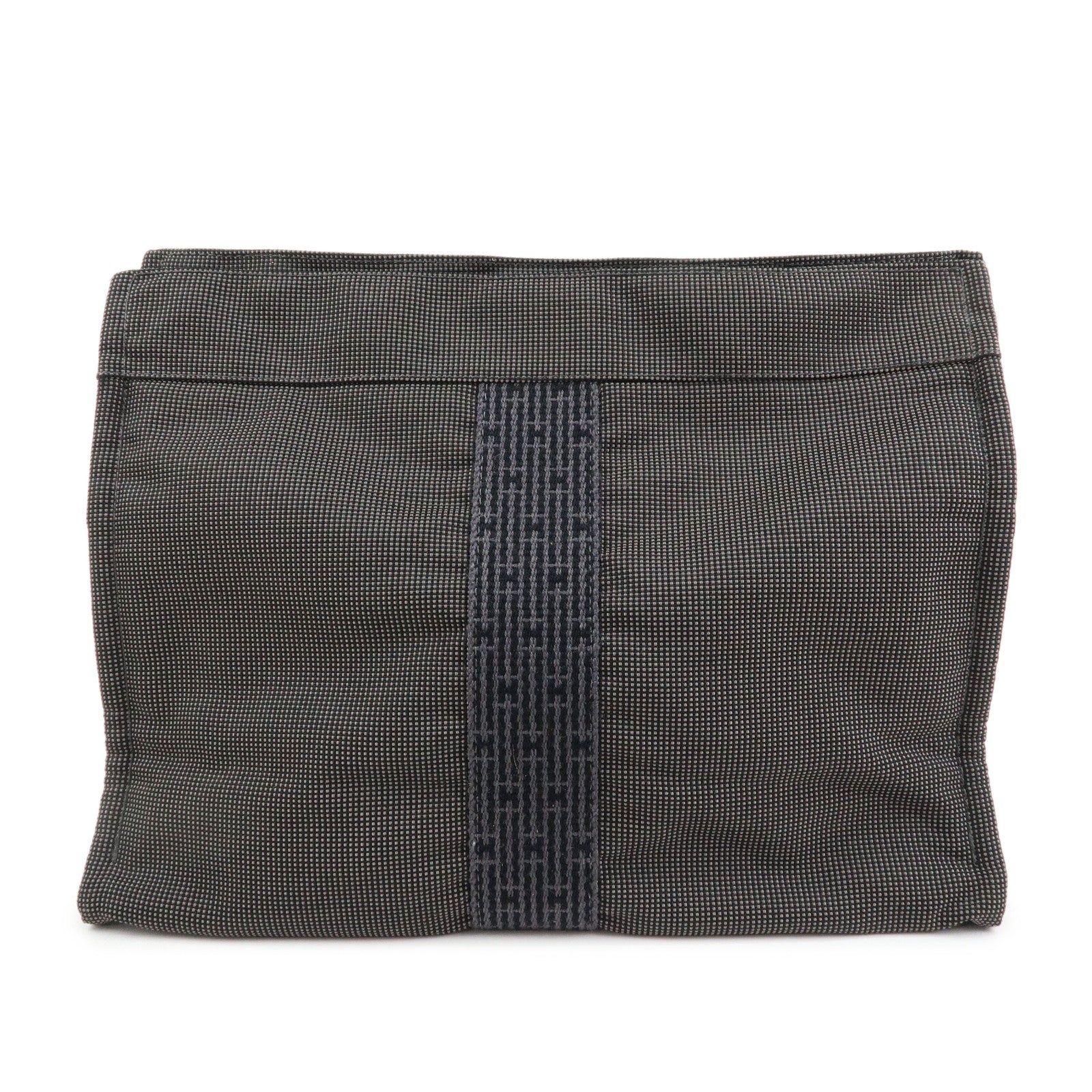 HERMES Herline Polyester Canvas Pouch Clutch Bag Gray Black