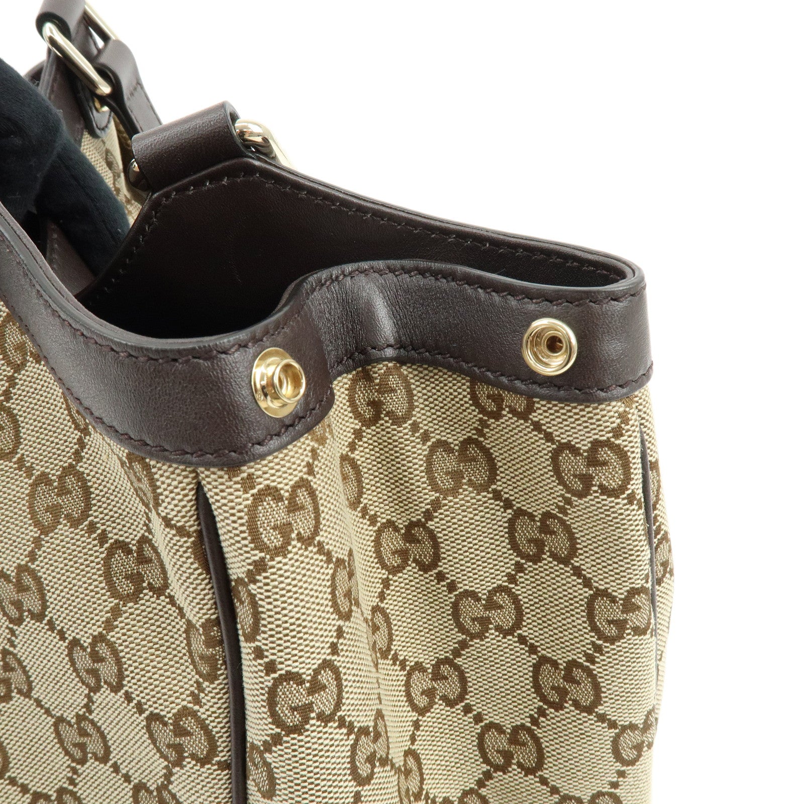 GUCCI GG Canvas Leather Shoulder Bag Brown Beige 388919