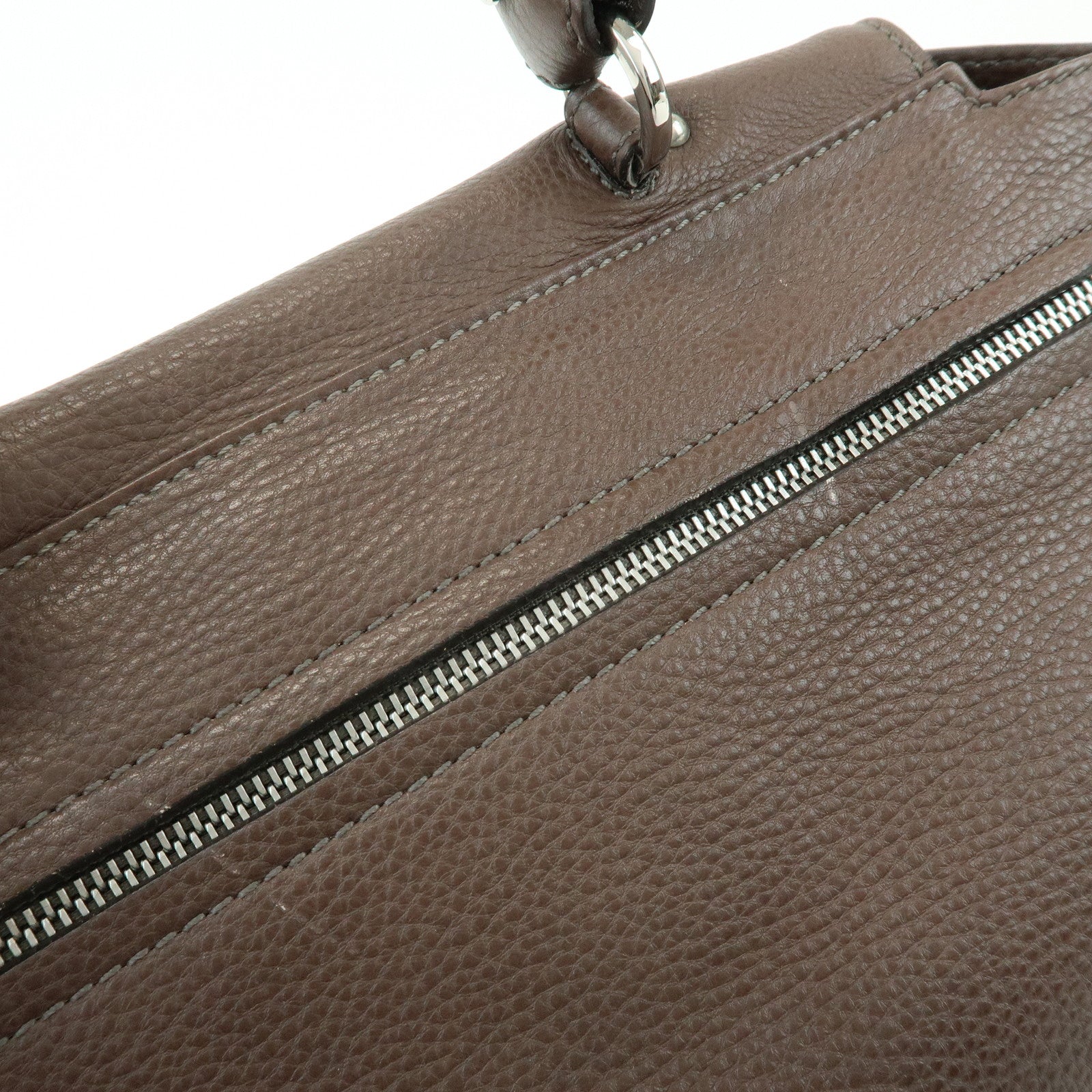 Ferragamo Gancini Leather Top Handle Hand Bag Brown