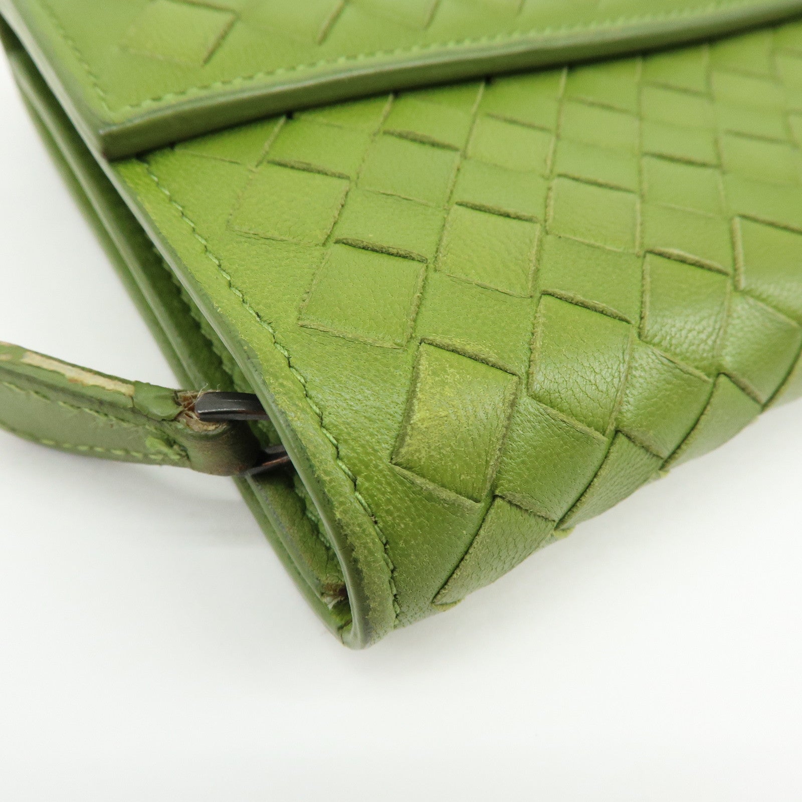 BOTTEGA VENETA Intrecciato Leather Flap Long Wallet Green