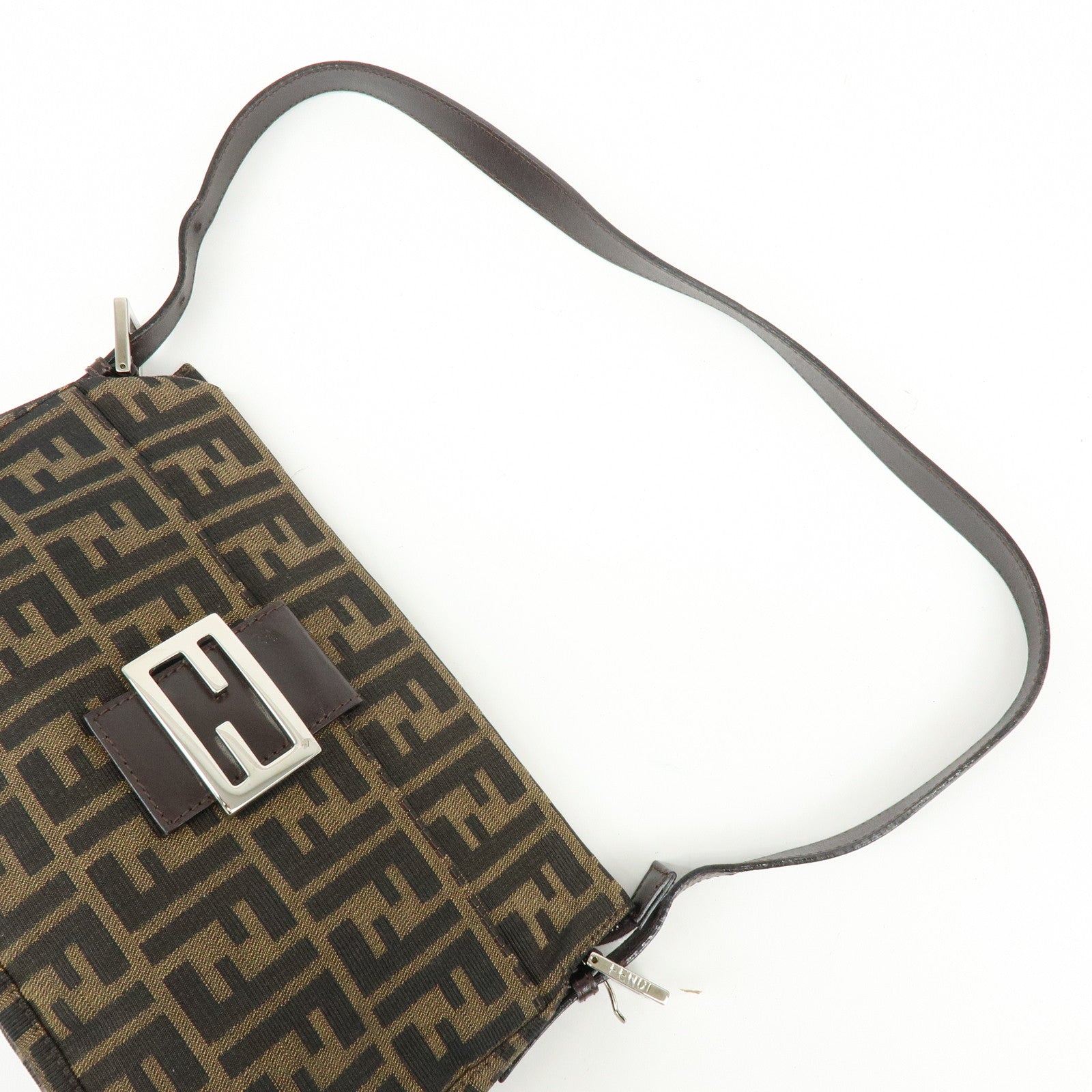 FENDI Zucca Canvas Leather Shoulder Bag Hand Bag Brown Black 26566