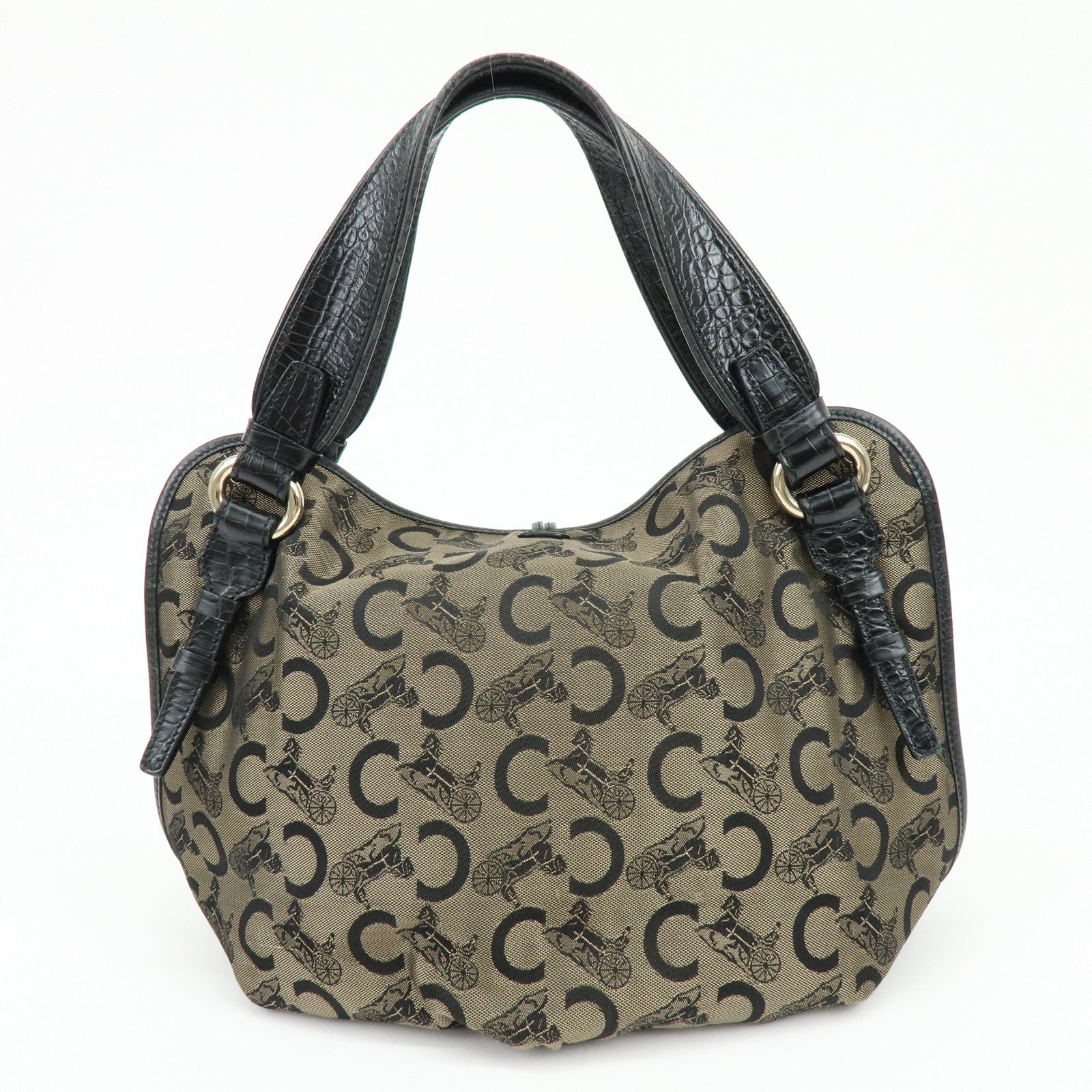 CELINE Bitter Sweet C Sulky Canvas Leather Hand Bag Shoulder Bag Brown
