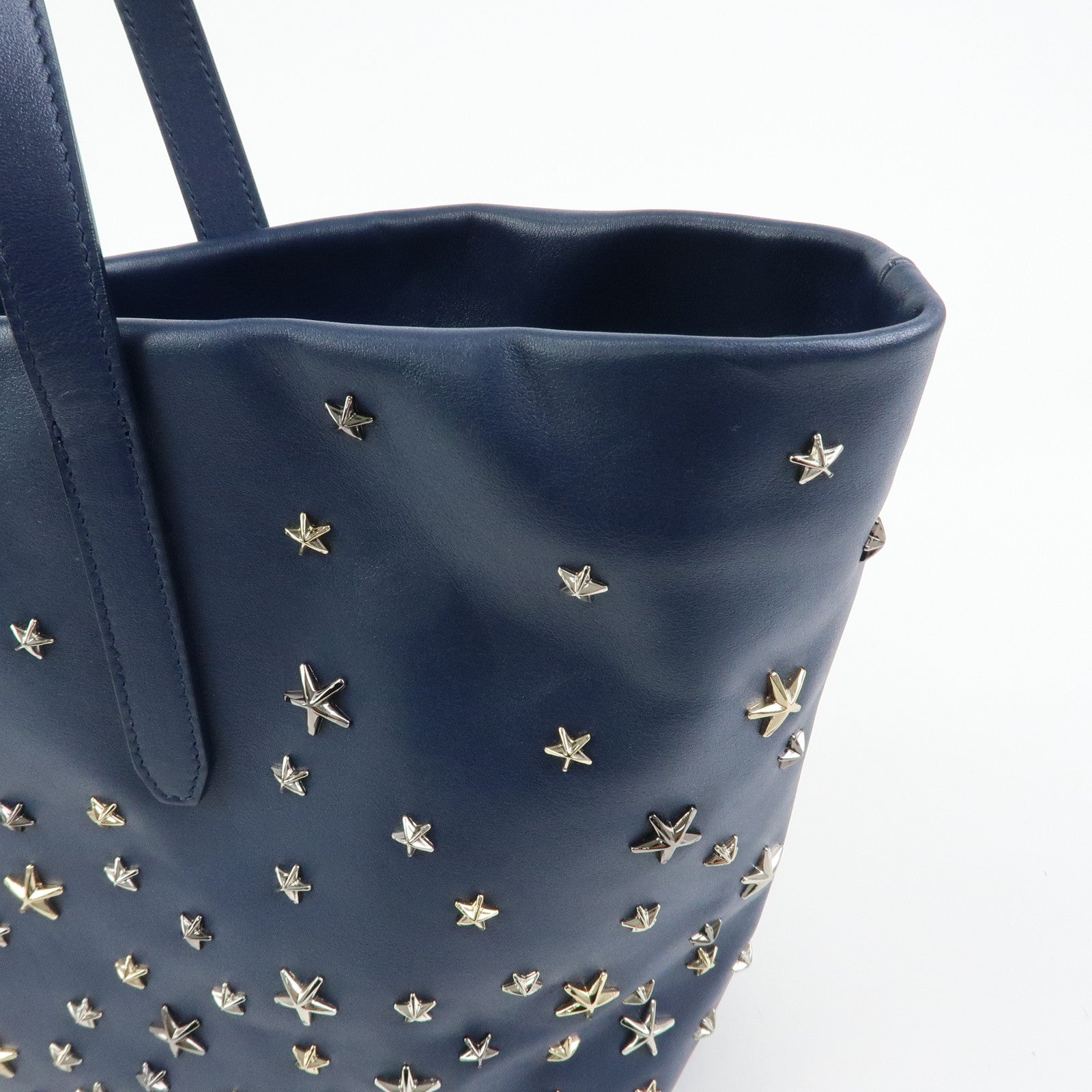 JIMMY CHOO Leather Star Studs Tote Bag Shoulder Bag Hand Bag Blue
