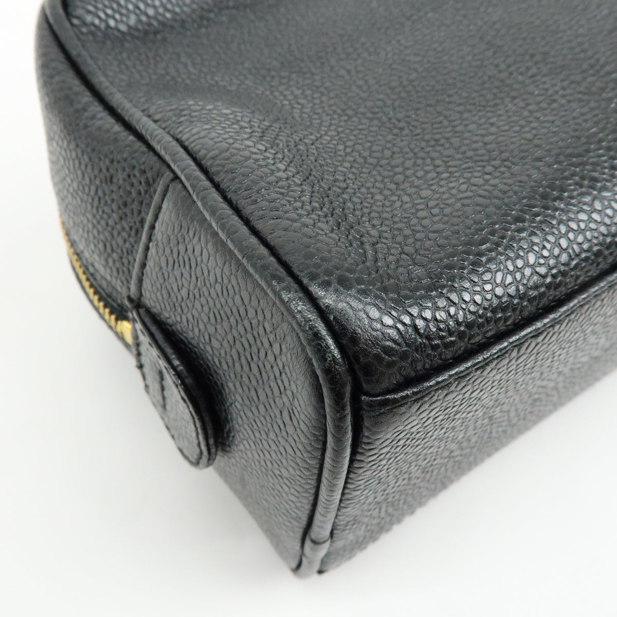 CHANEL COCO Mark Caviarskin Cosmetic Pouch Makeup Case Black