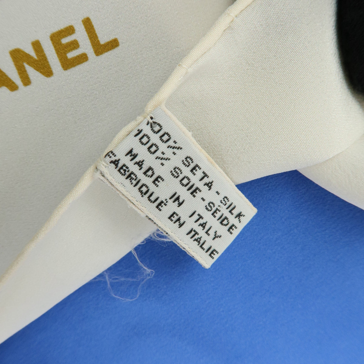 CHANEL COCO Mark Silk 100% Scarf Blue White Navy Red