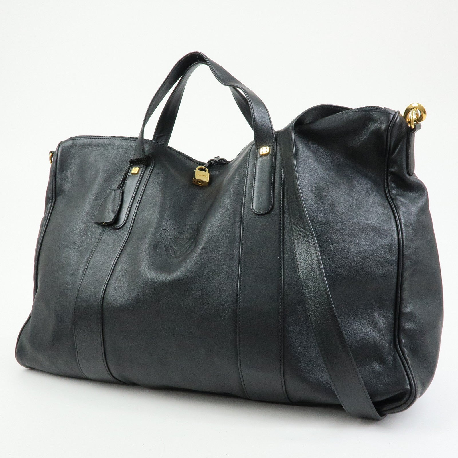 LOEWE Anagram Calf Leather 2Way Bag Boston Bag Travel Bag Black