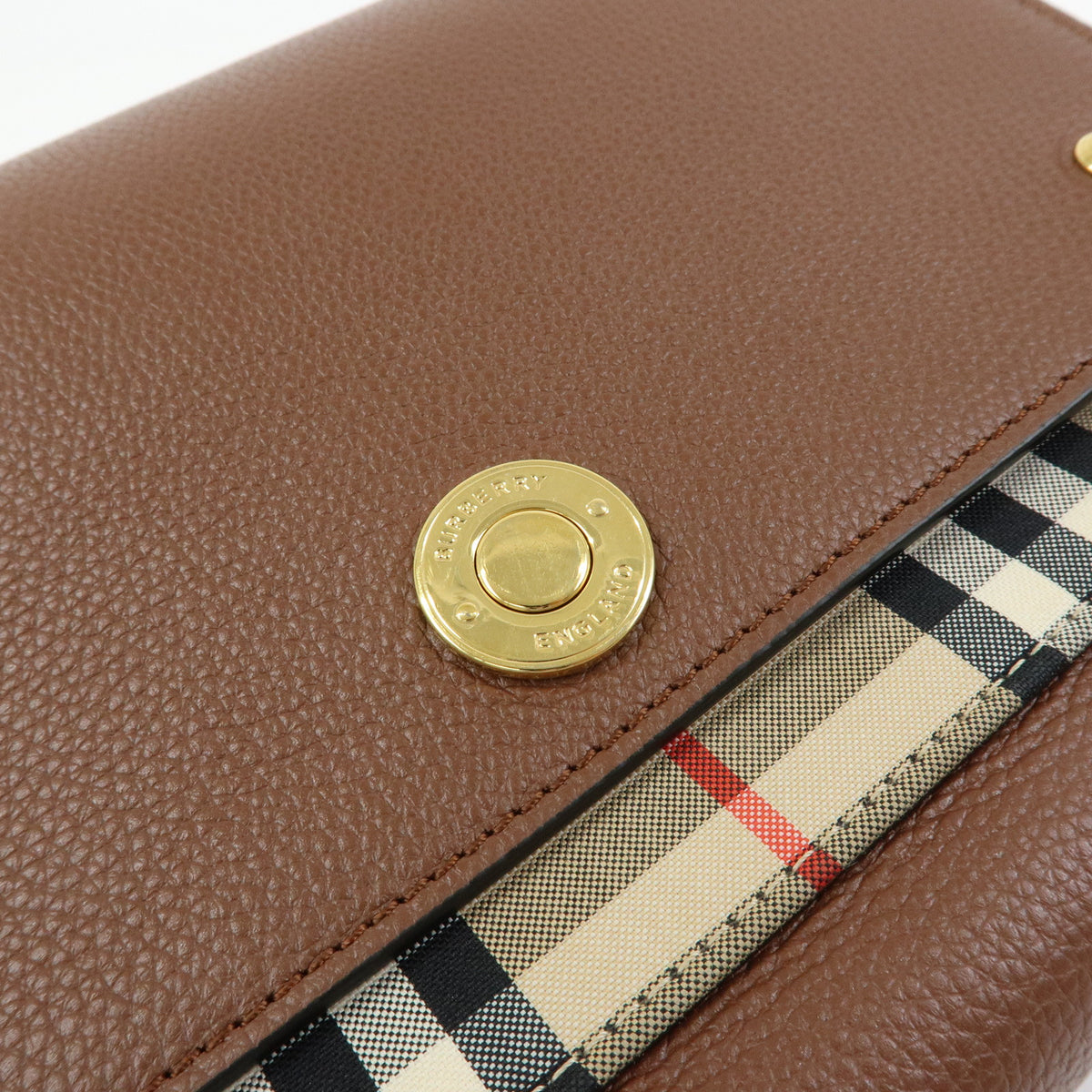 BURBERRY Nova Plaid Leather Canvas Shoulder Bag Crossbody Bag Brown