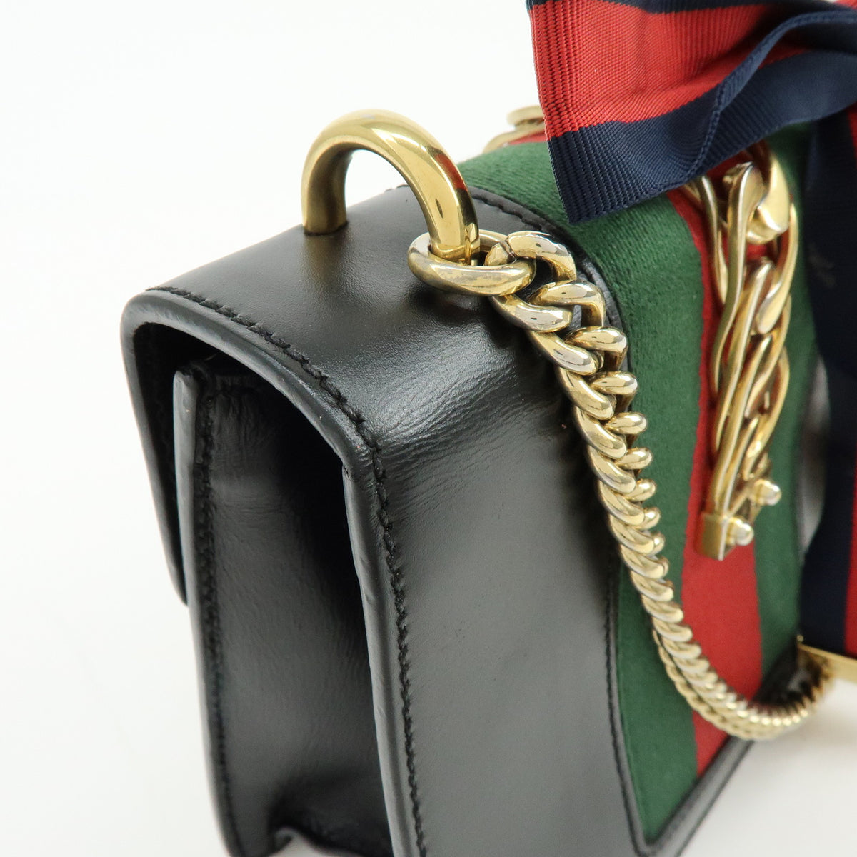 GUCCI Sylvie Sherry Leather Chain Shoulder Bag Crossbody Bag Black