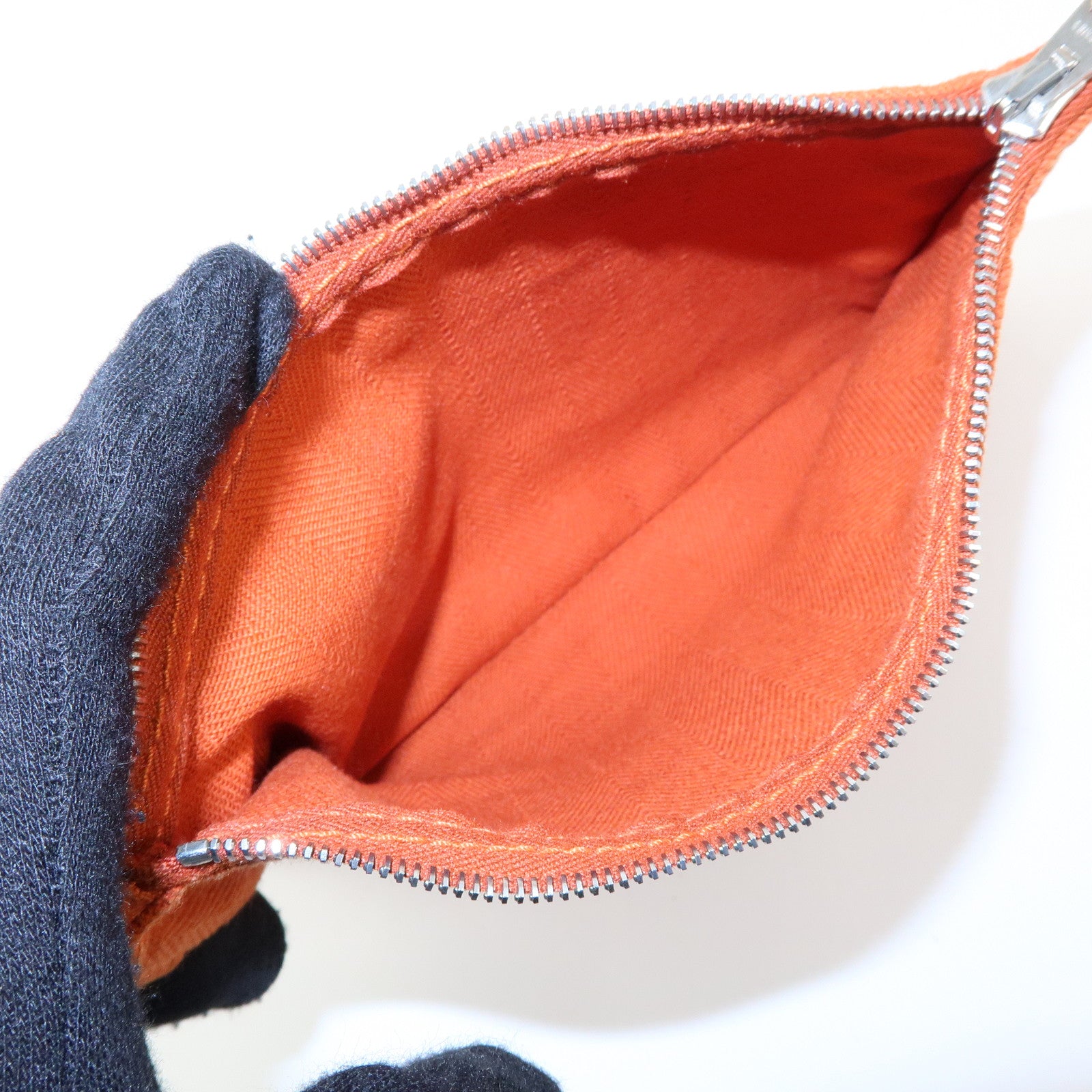 HERMES Valparaiso PM Toile Chevron Leather Tote Bag Hand Bag Orange
