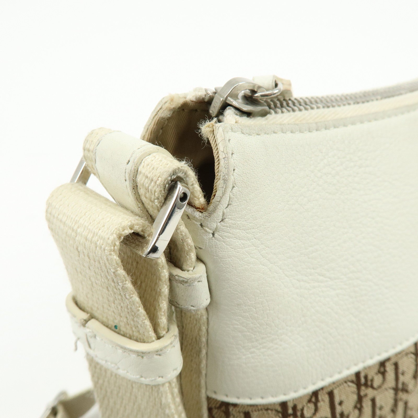 Christian Dior Street Chic Trotter Canvas Leather Shoulder Bag Beige
