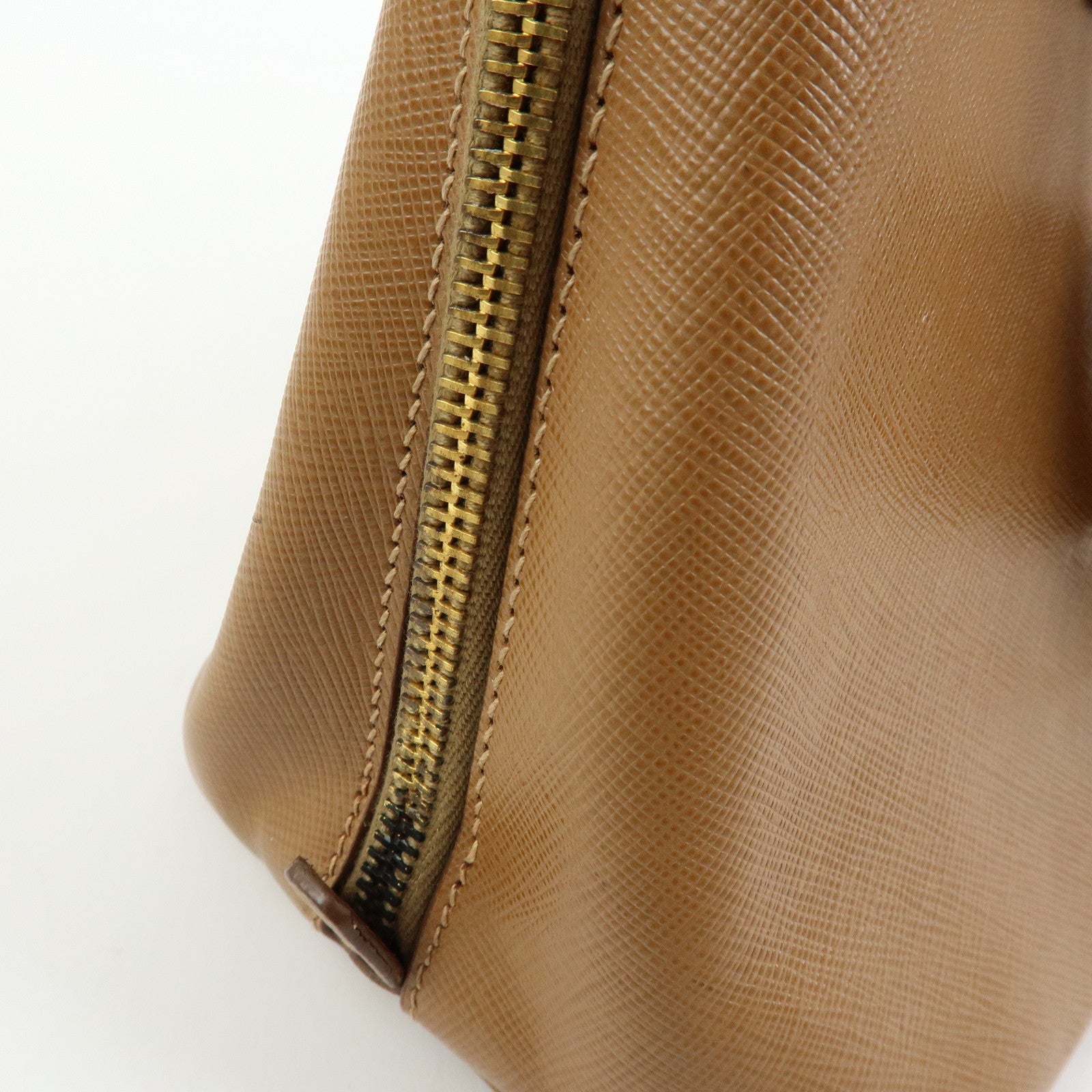 PRADA Triangle Logo Saffiano Leather Hand Bag Camel BL0837