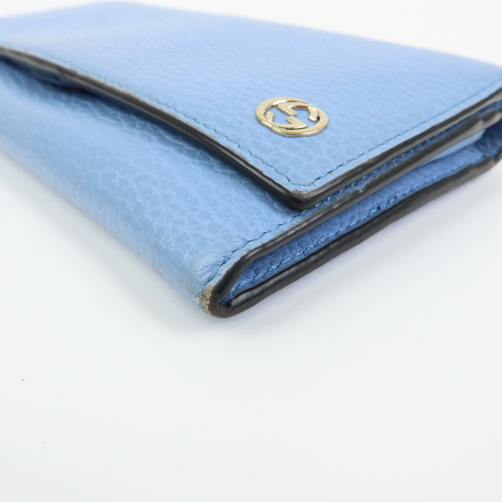 GUCCI Interlocking G Leather Flap Bi-fold Long Wallet Light Blue 449279