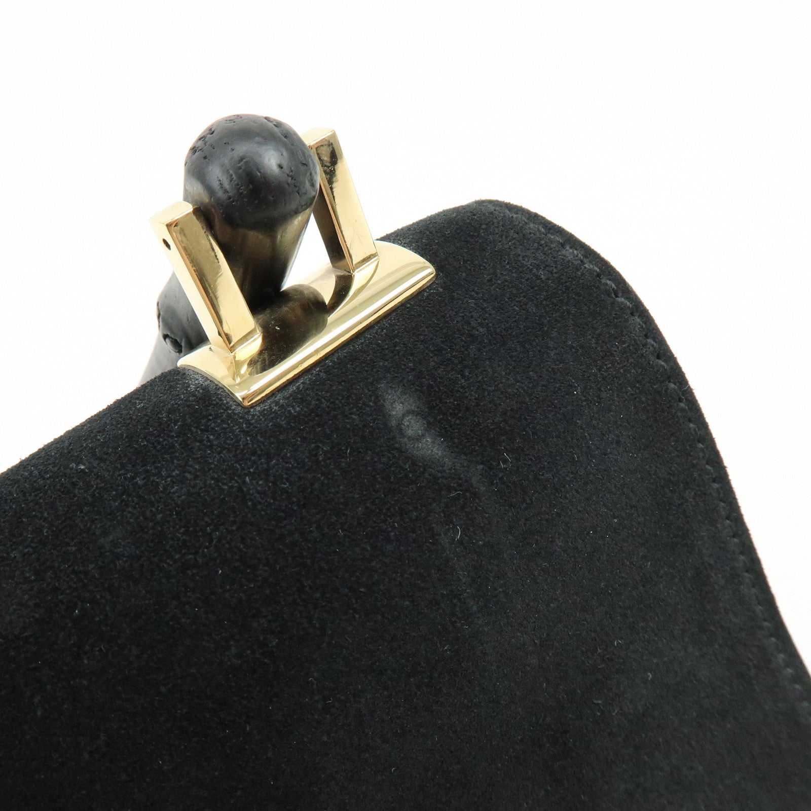 GUCCI Bamboo Suede Shoulder Bag Hand Bag Black 001998