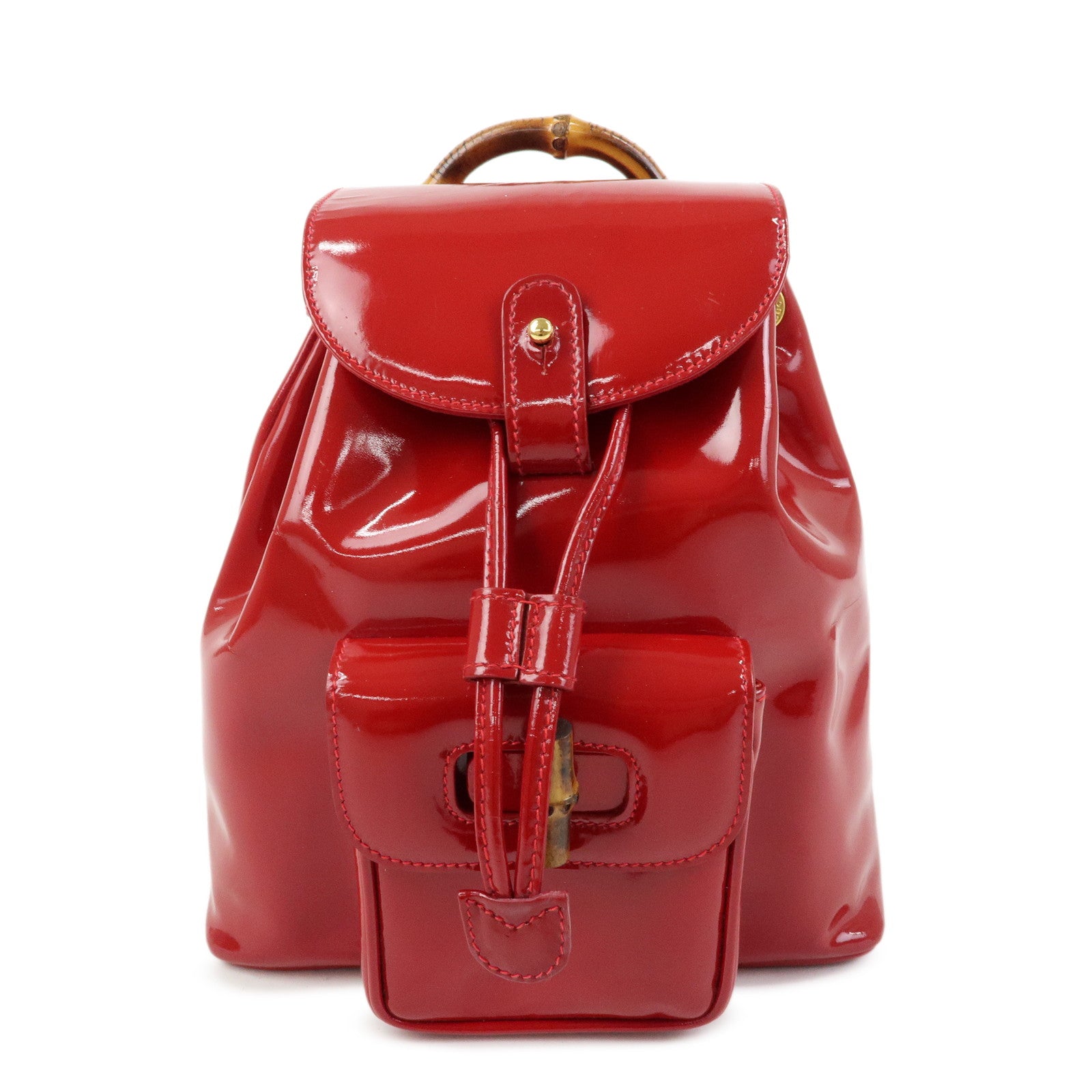 GUCCI Bamboo Patent Leather Backpack Rucksack Red 003・1705・0030