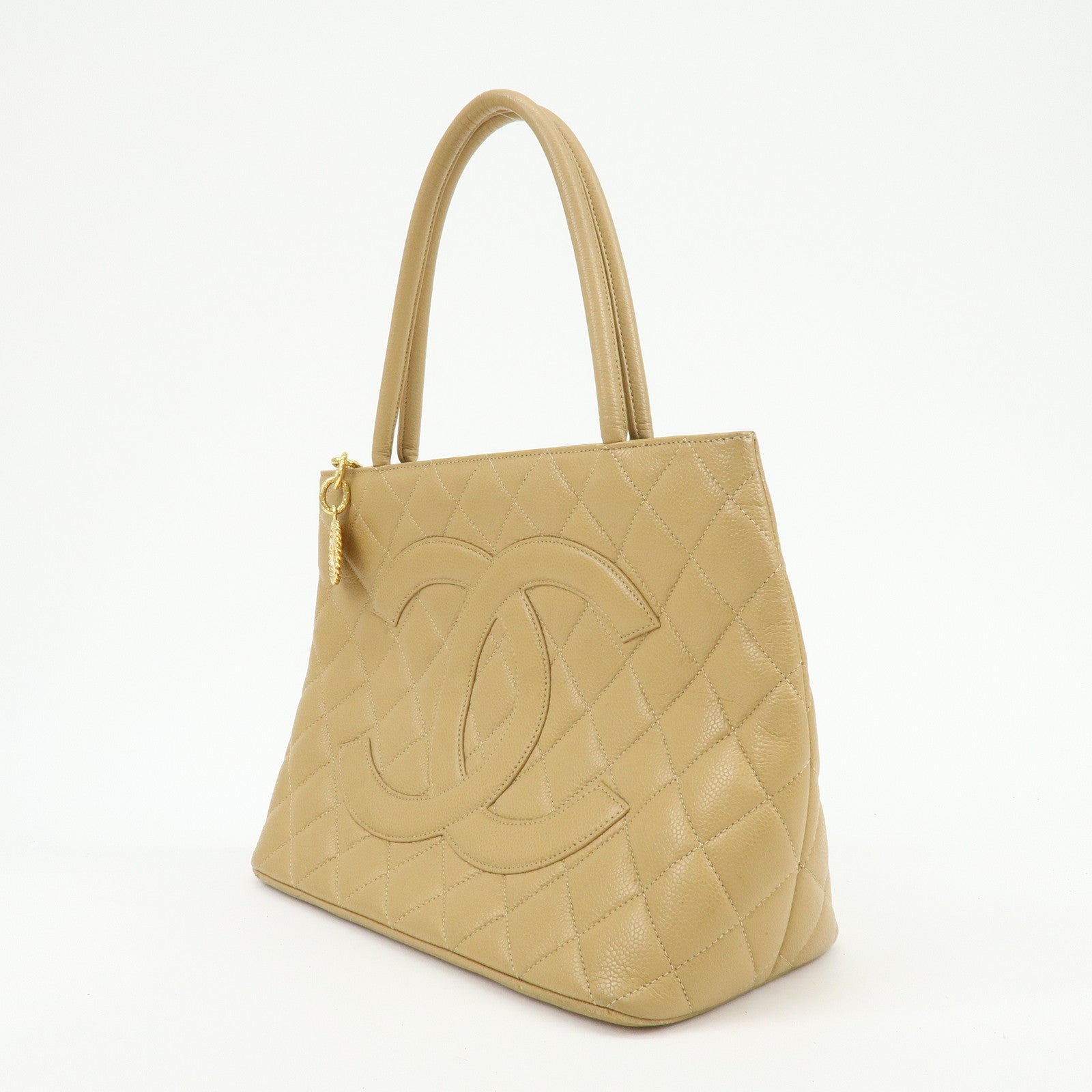 CHANEL Medallion Matelasse COCO Mark Tote Bag Hand Bag Beige A01804