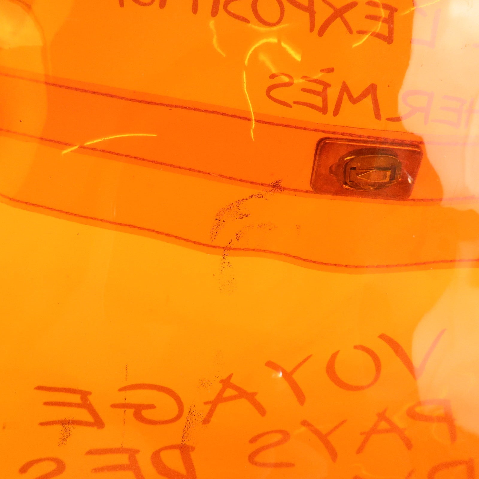 HERMES Kelly Vinyl Hand Bag Clear Orange