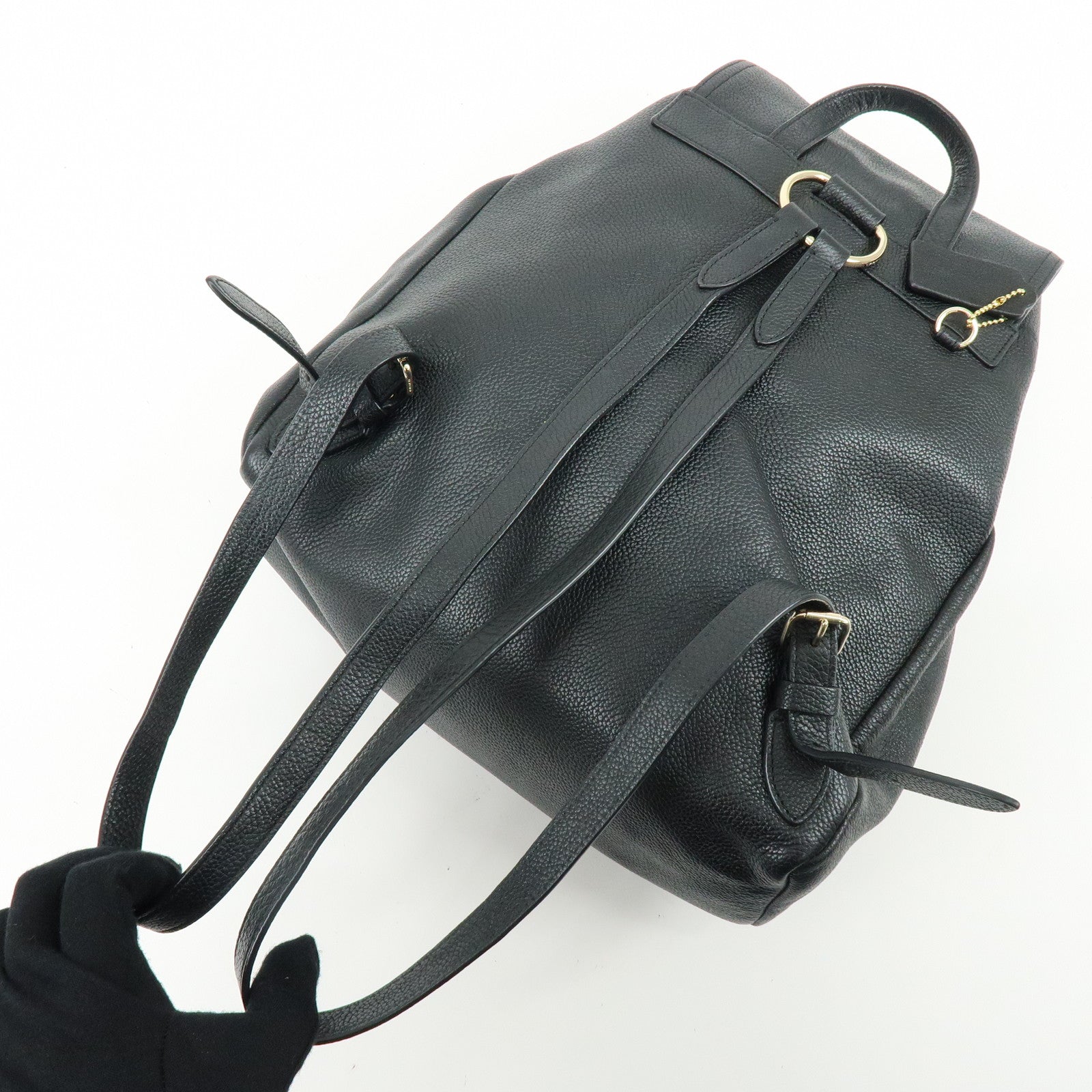 COACH Logo Leather Turn Lock Backpack Rucksack Black
