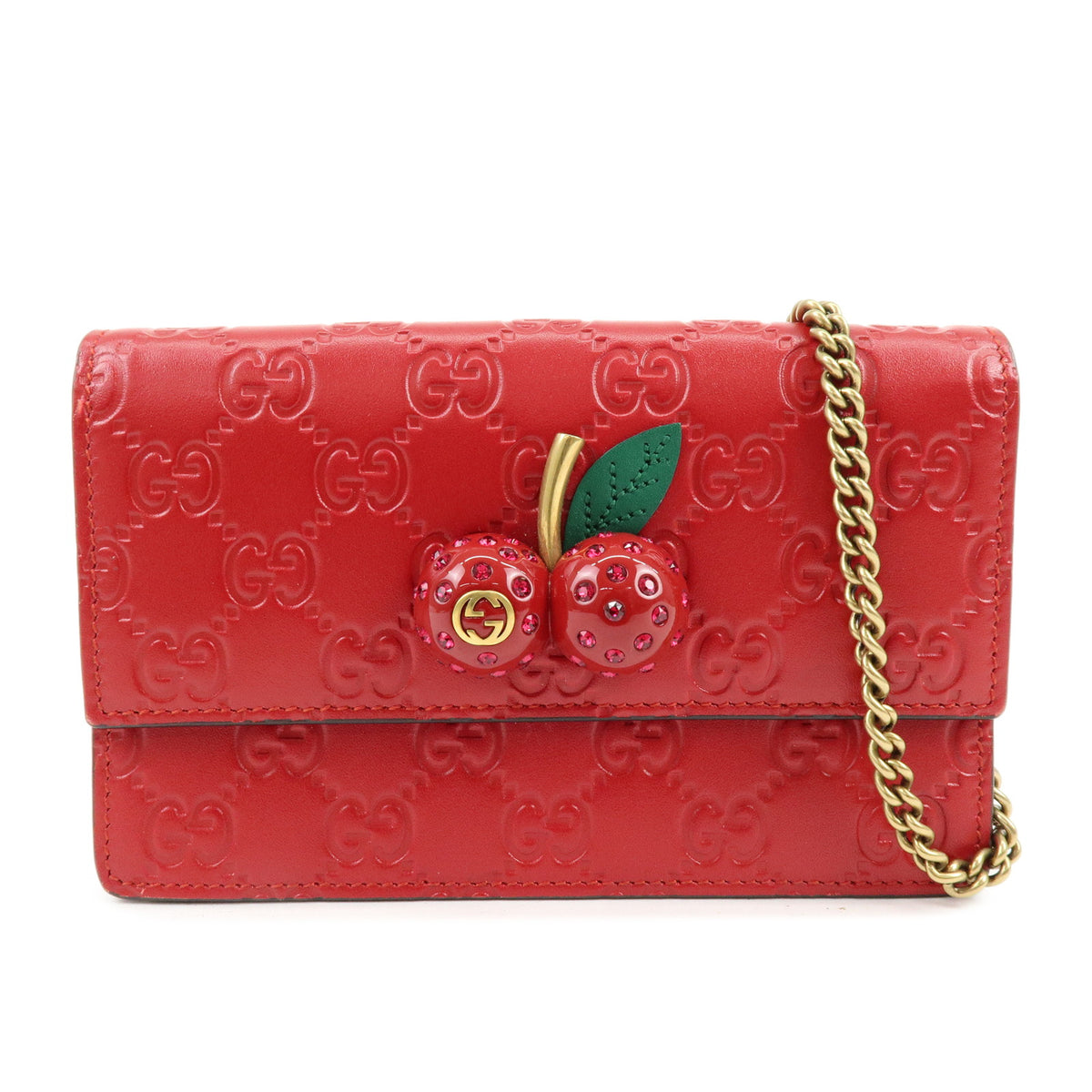 GUCCI Interlocking G Guccissima Chain Shoulder Bag Cherry 481291