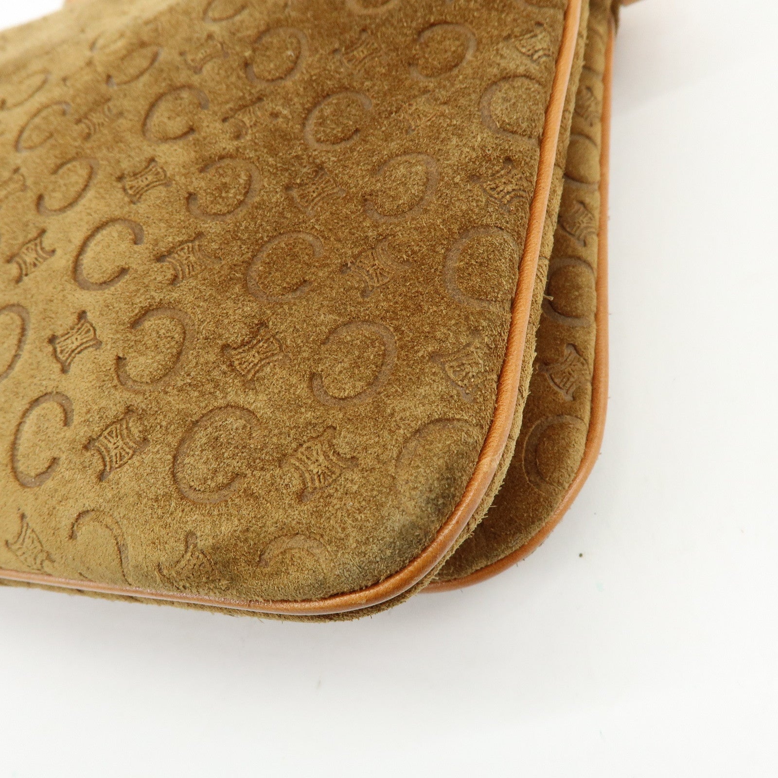 CELINE C Macadam Suede Leather Shoulder Bag Hand Bag Brown