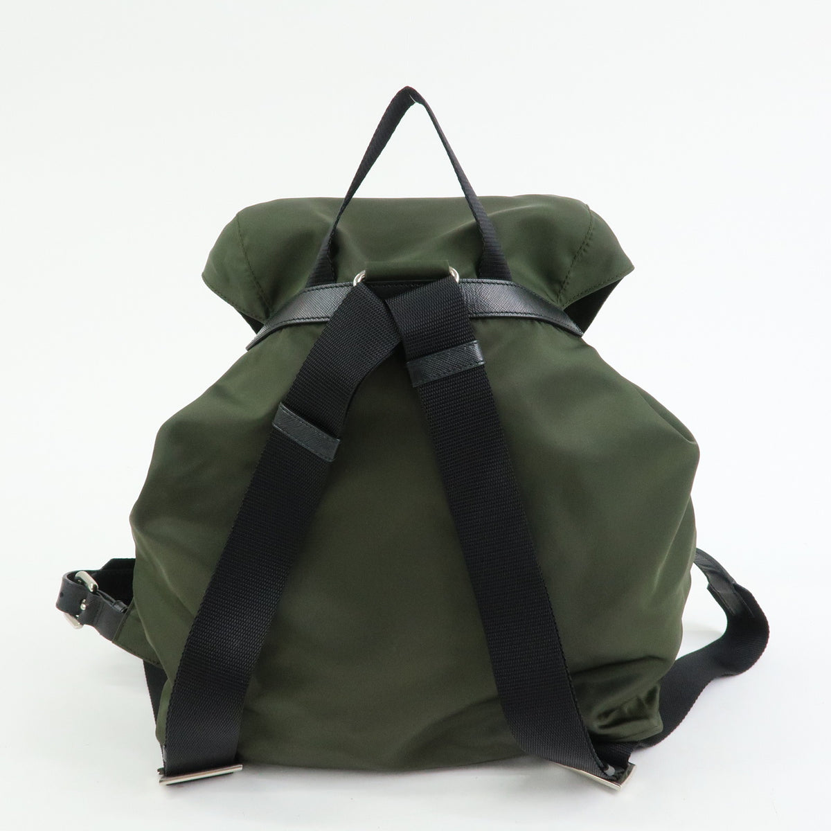 PRADA Triangle Logo Nylon Saffiano Leather Backpack Khaki 1BZ005