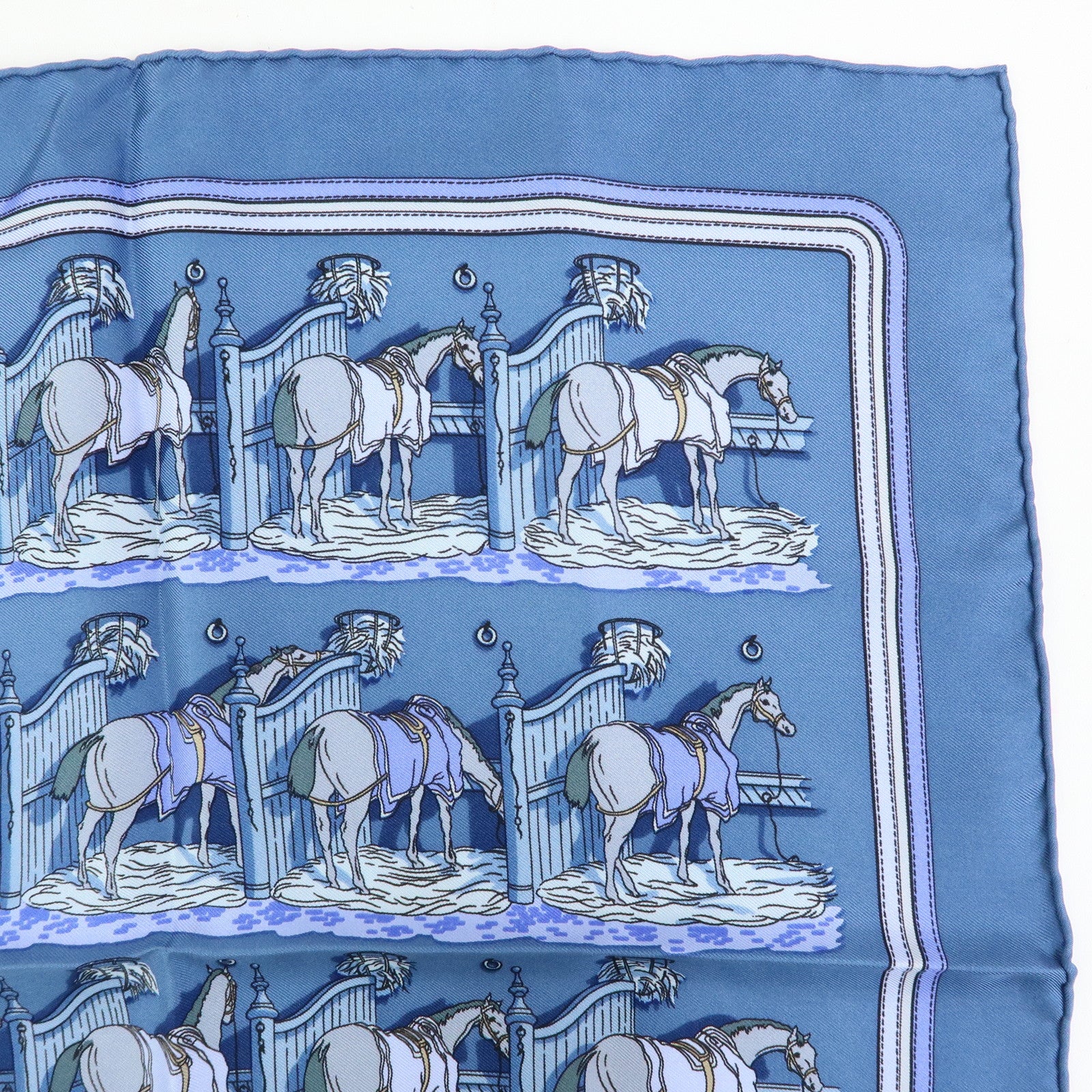 HERMES Carre 42 Lot of 2 Silk 100% Scarf  CRURIES/Cliqueti Blue