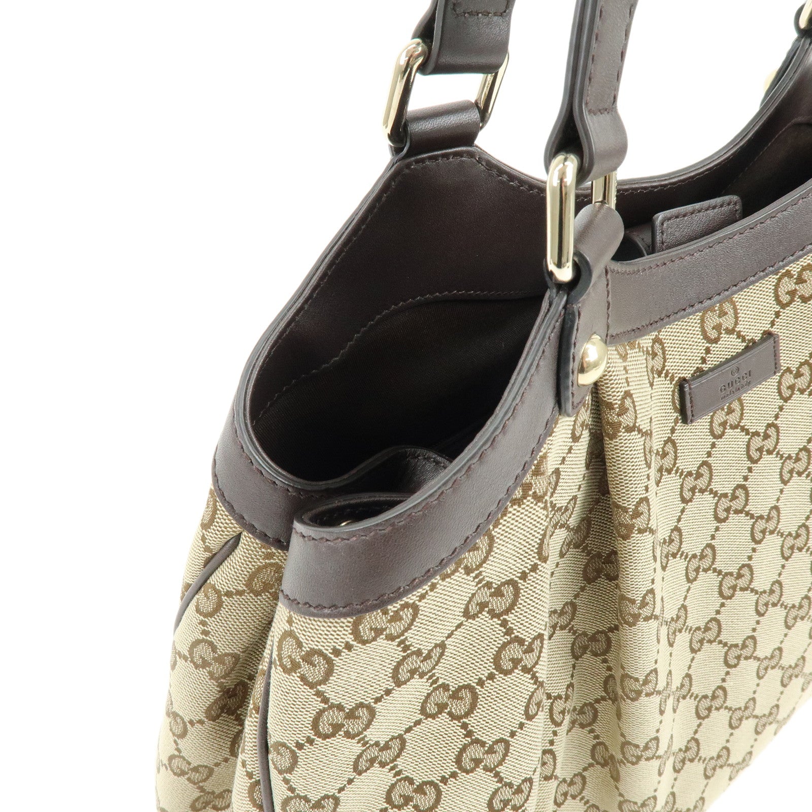 GUCCI GG Canvas Leather Shoulder Bag Brown Beige 388919