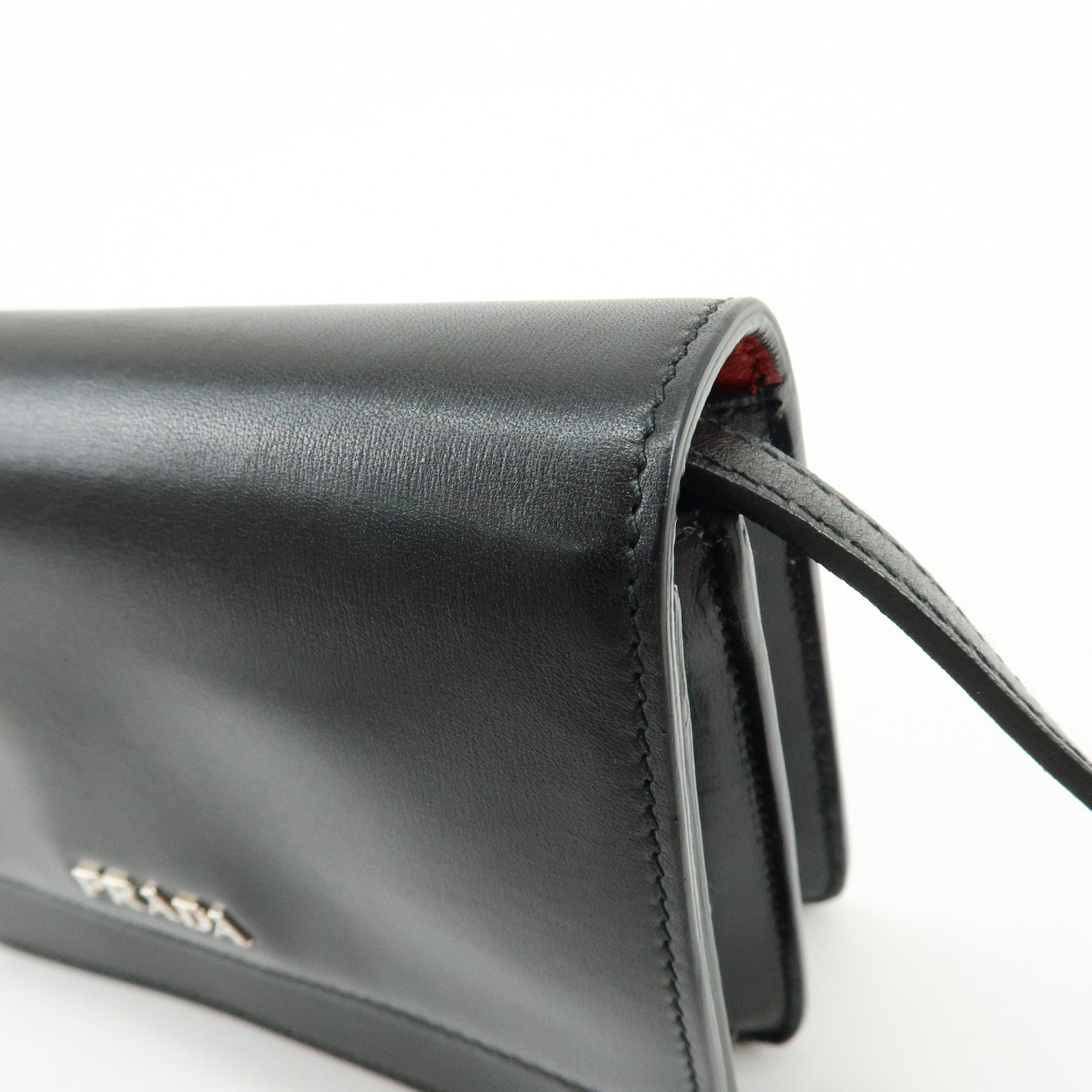 PRADA Leather 2Way Mini Shoulder Crossbody Bag Clutch Bag Black BT1031