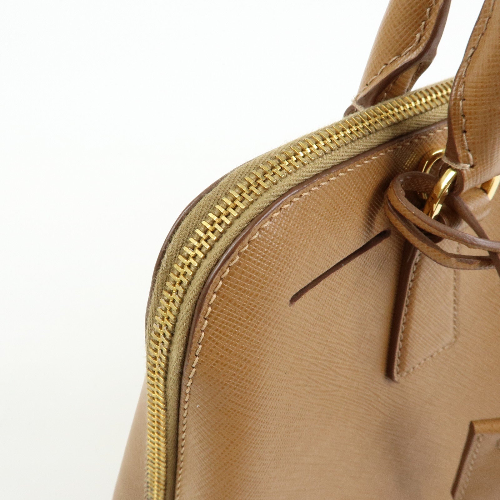 PRADA Triangle Logo Saffiano Leather Hand Bag Camel BL0837