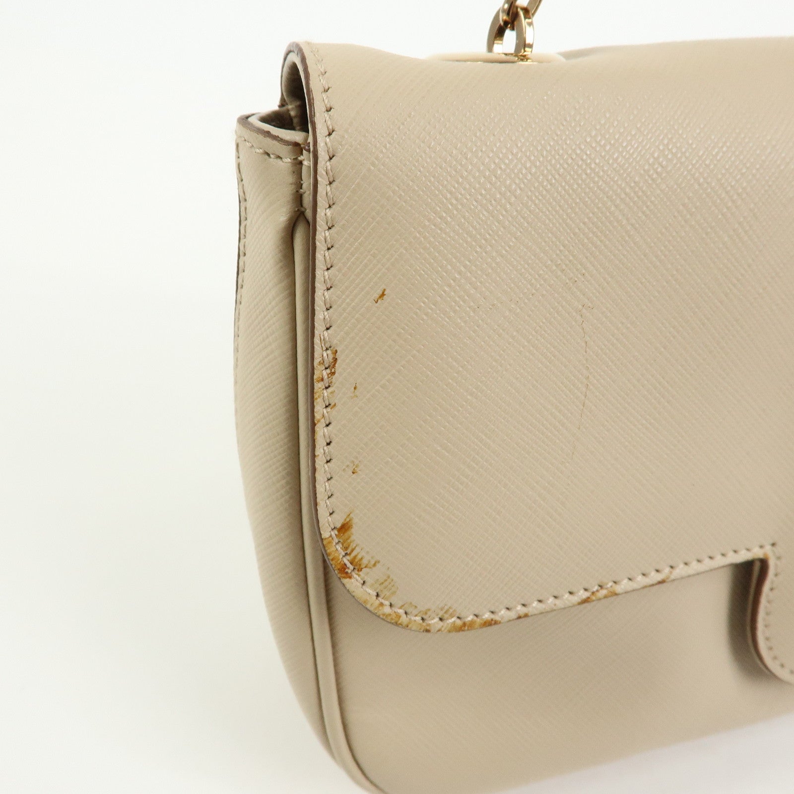 Ferragamo Gancini Leather Chain Shoulder Bag Hand Bag Light Beige
