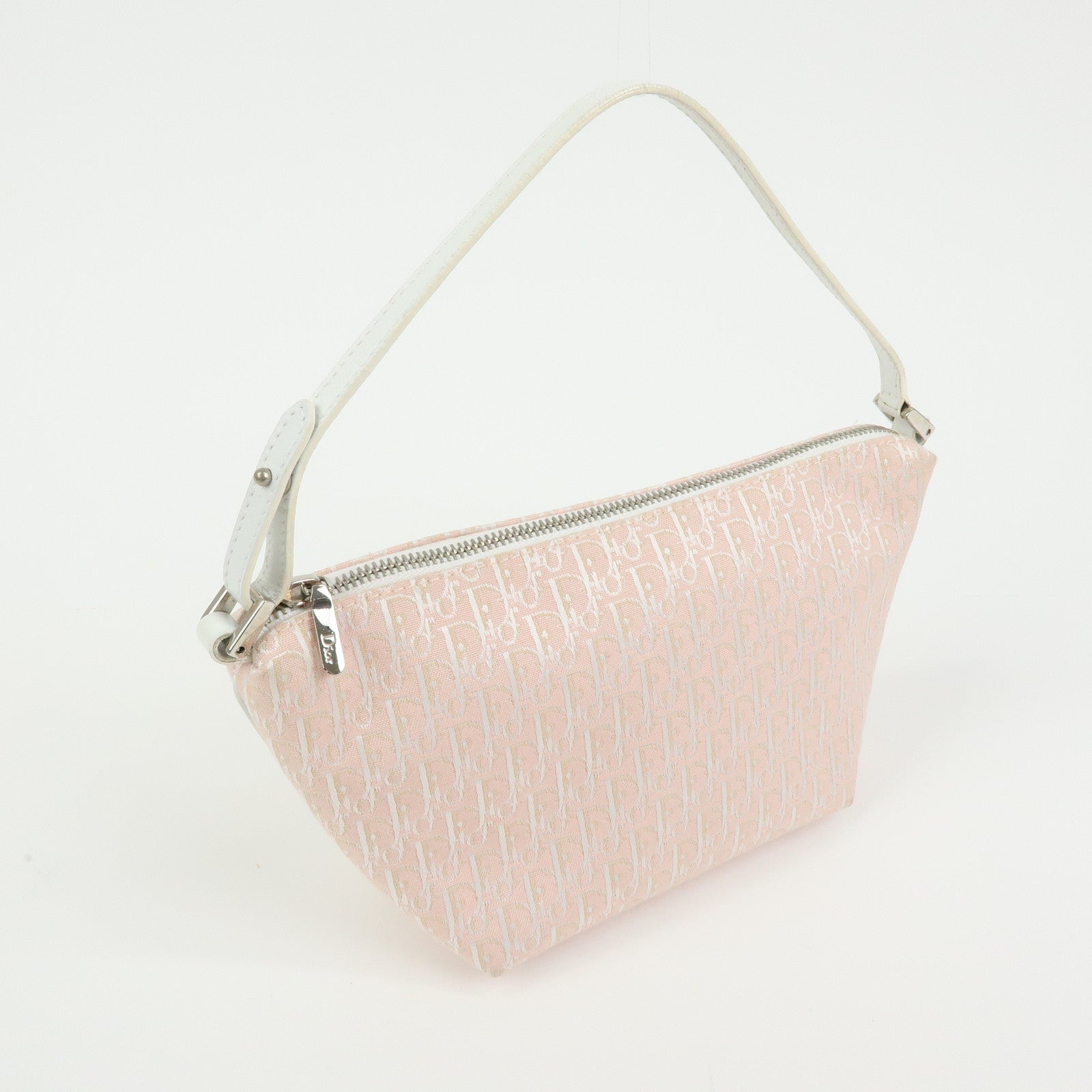 Christian Dior Trotter Canvas Leather Pouch Hand Bag Pink White