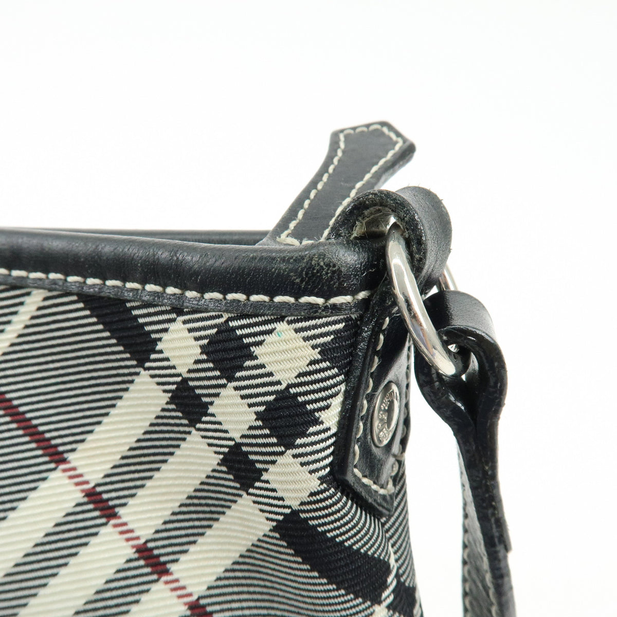 BURBERRY Nova Plaid Canvas Leather Shoulder Bag Black White Wine Red
