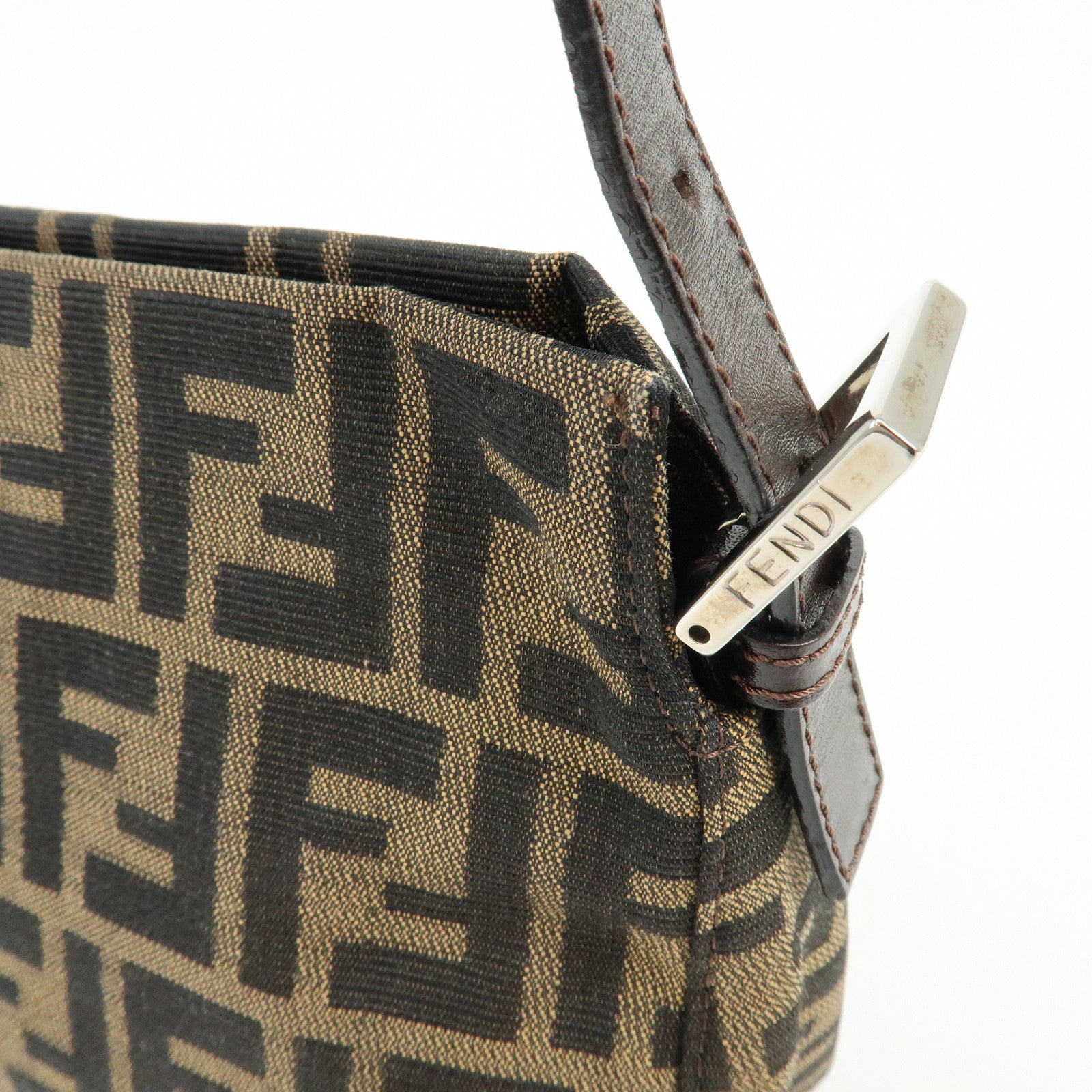 FENDI Zucca Canvas Leather Shoulder Bag Hand Bag Brown Black 26566
