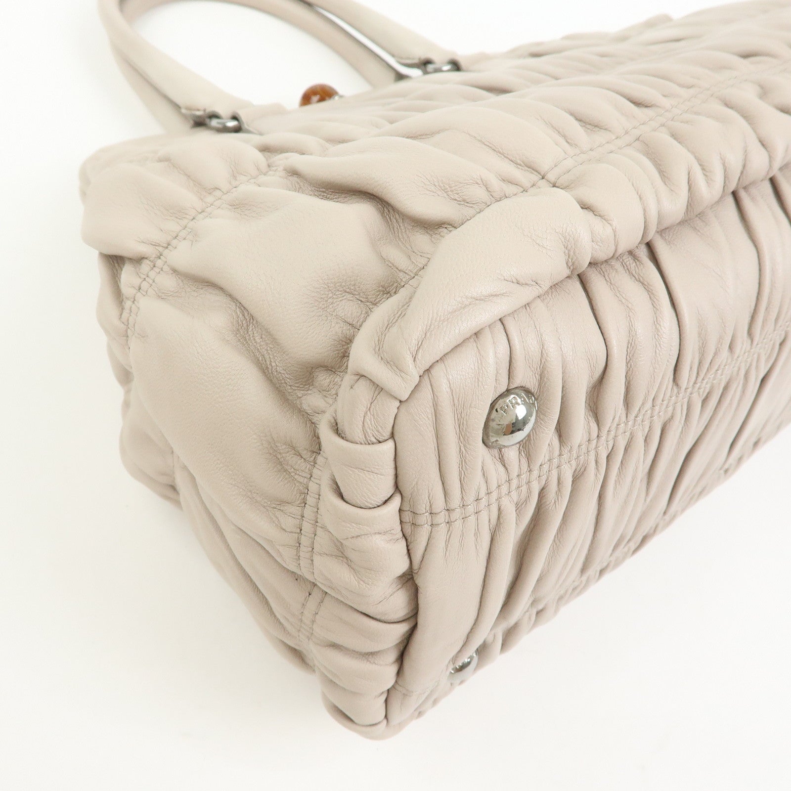 PRADA Nappa Gaufre Leather Hand Bag Tote Bag Ivory BN2242