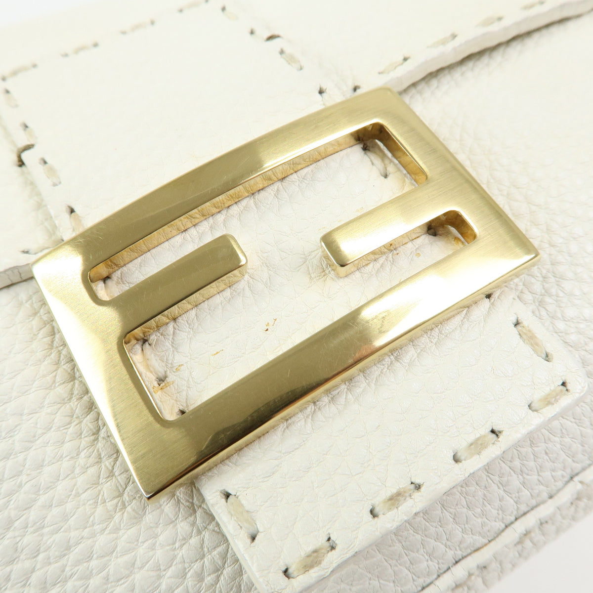 FENDI Selleria Mamma Baguette Leather Hand Bag White 8BR101