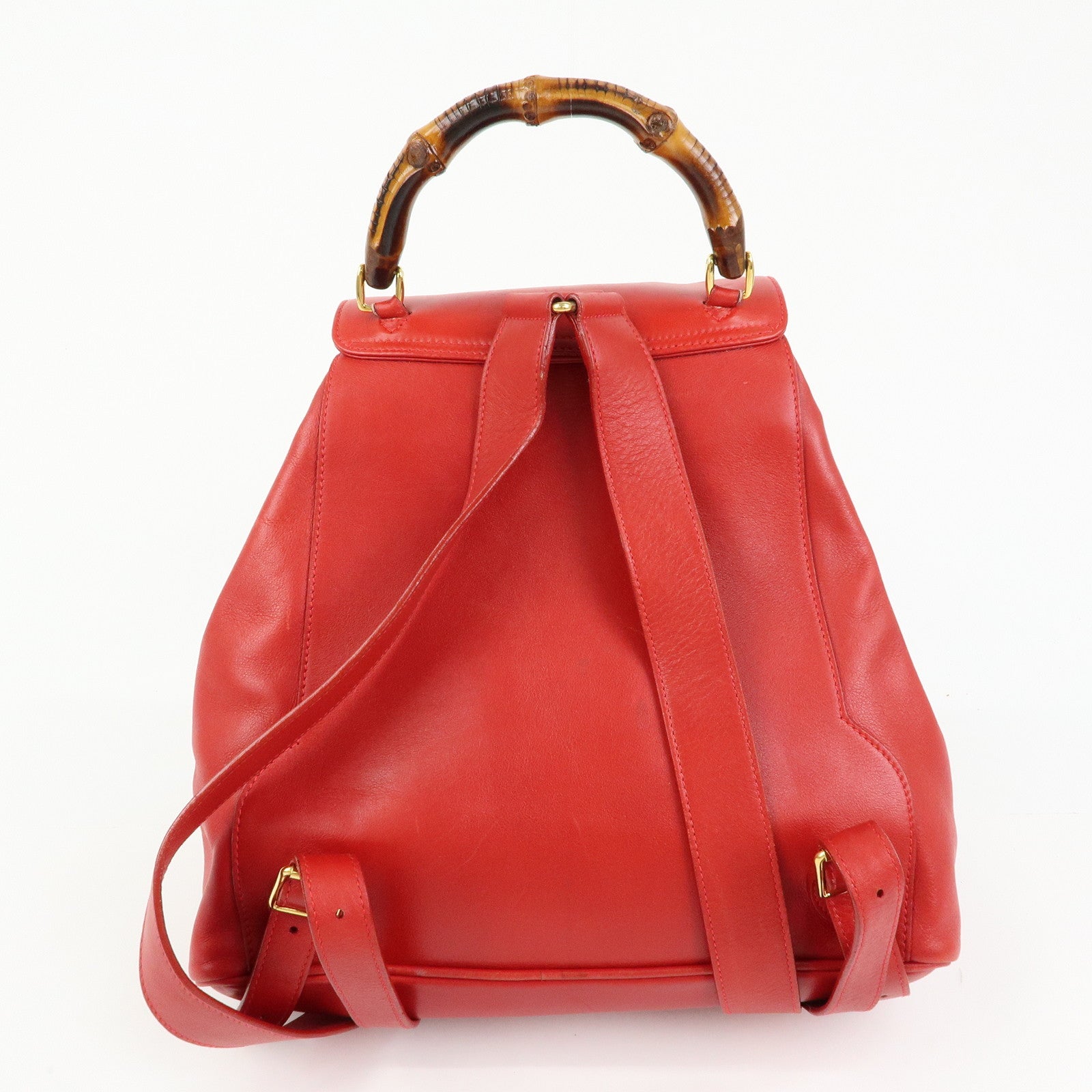 Gucci Bamboo Leather Backpack Rucksack Red 003・2058・0016