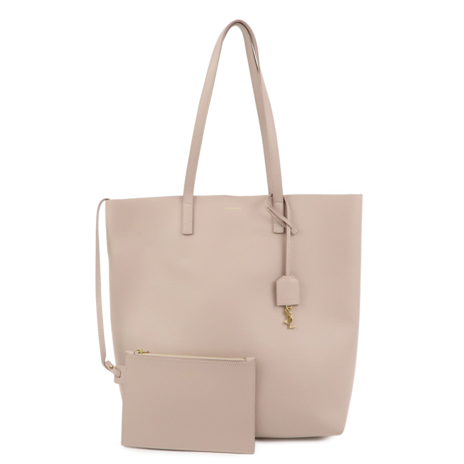 SAINT LAURENT PARIS Casandra Leather Tote Bag Shoulder Bag Pink Beige