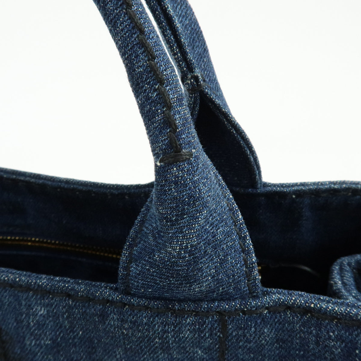 PRADA Canapa Mini Triangle Logo Denim 2Way Bag Hand Bag Blue 1BG439