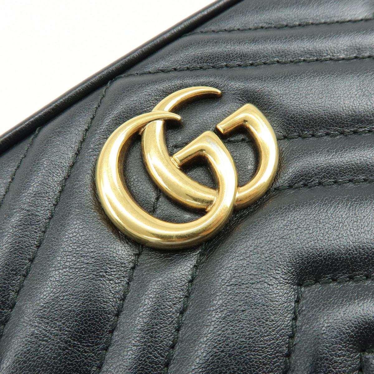 GUCCI GG Marmont Leather Chevron Shoulder Crossbody Bag Black 448065