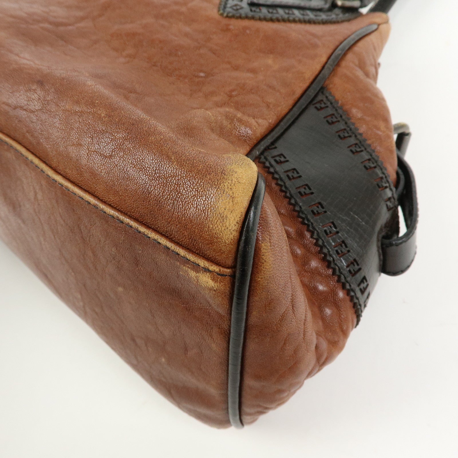 FENDI Ethonico Leather Tote Bag Shoulder Bag Brown 8BN157