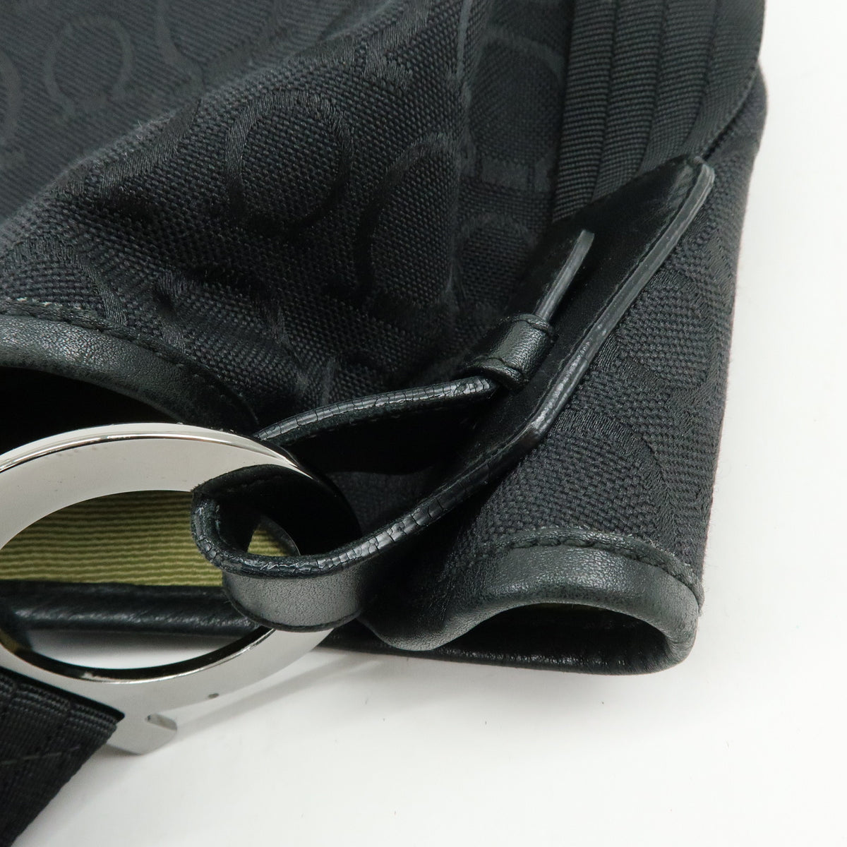 Ferragamo Gancini Canvas Leather Shoulder Bag Hand Bag Black