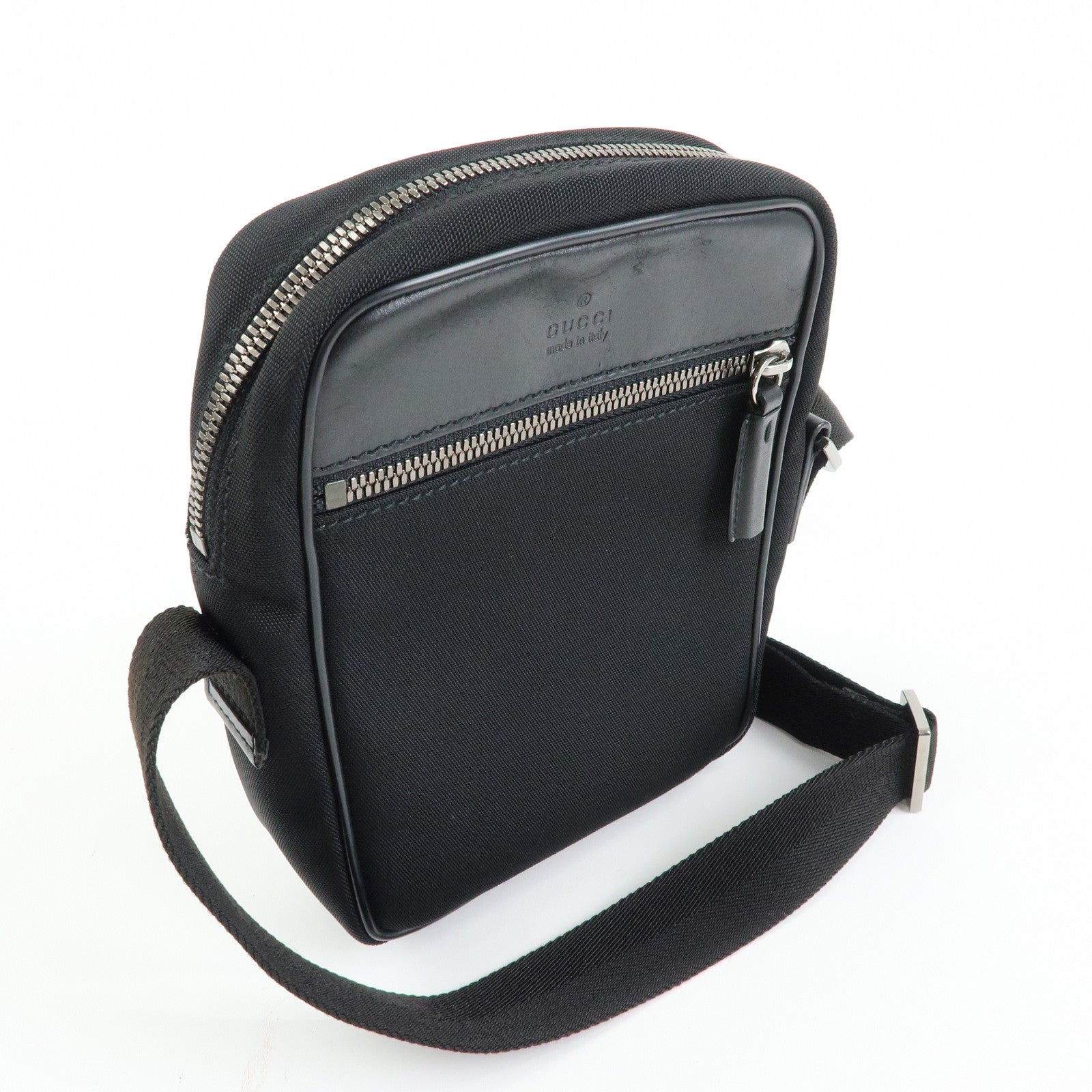 GUCCI Logo Canvas Leather Shoulder Bag Crossbody Bag Black 101680