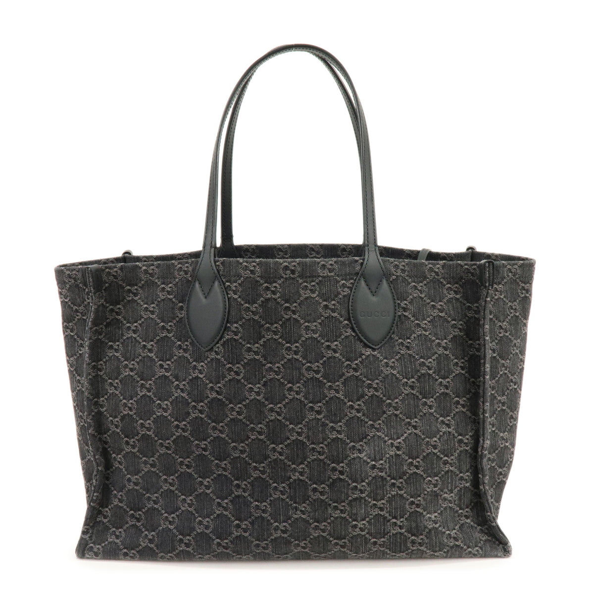 GUCCI GG Denim Leather Large Tote Bag Hand Bag Black 772184