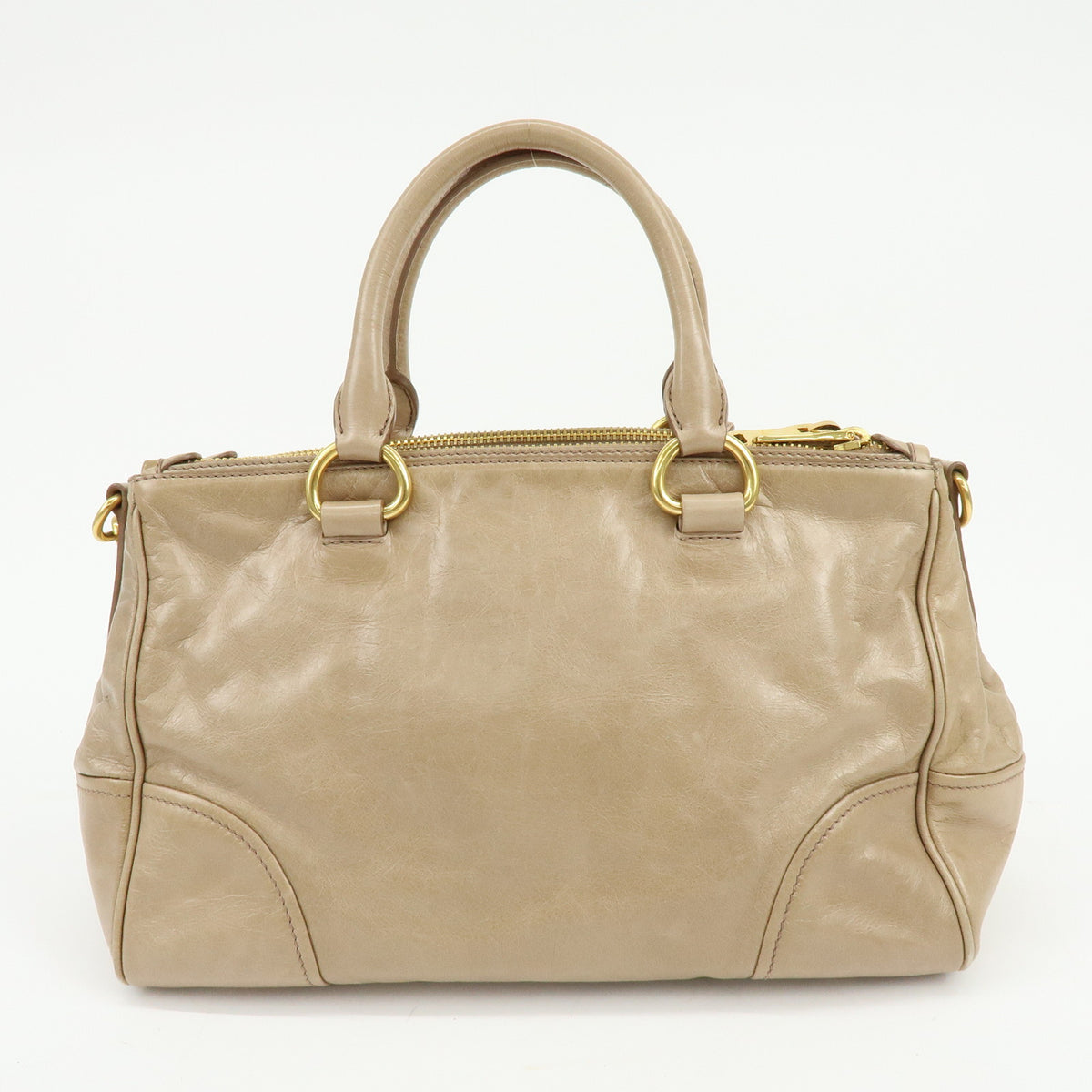 MIU MIU Leather 2Way Bag Hand Bag Shoulder Bag Key Ring Beige RN1127