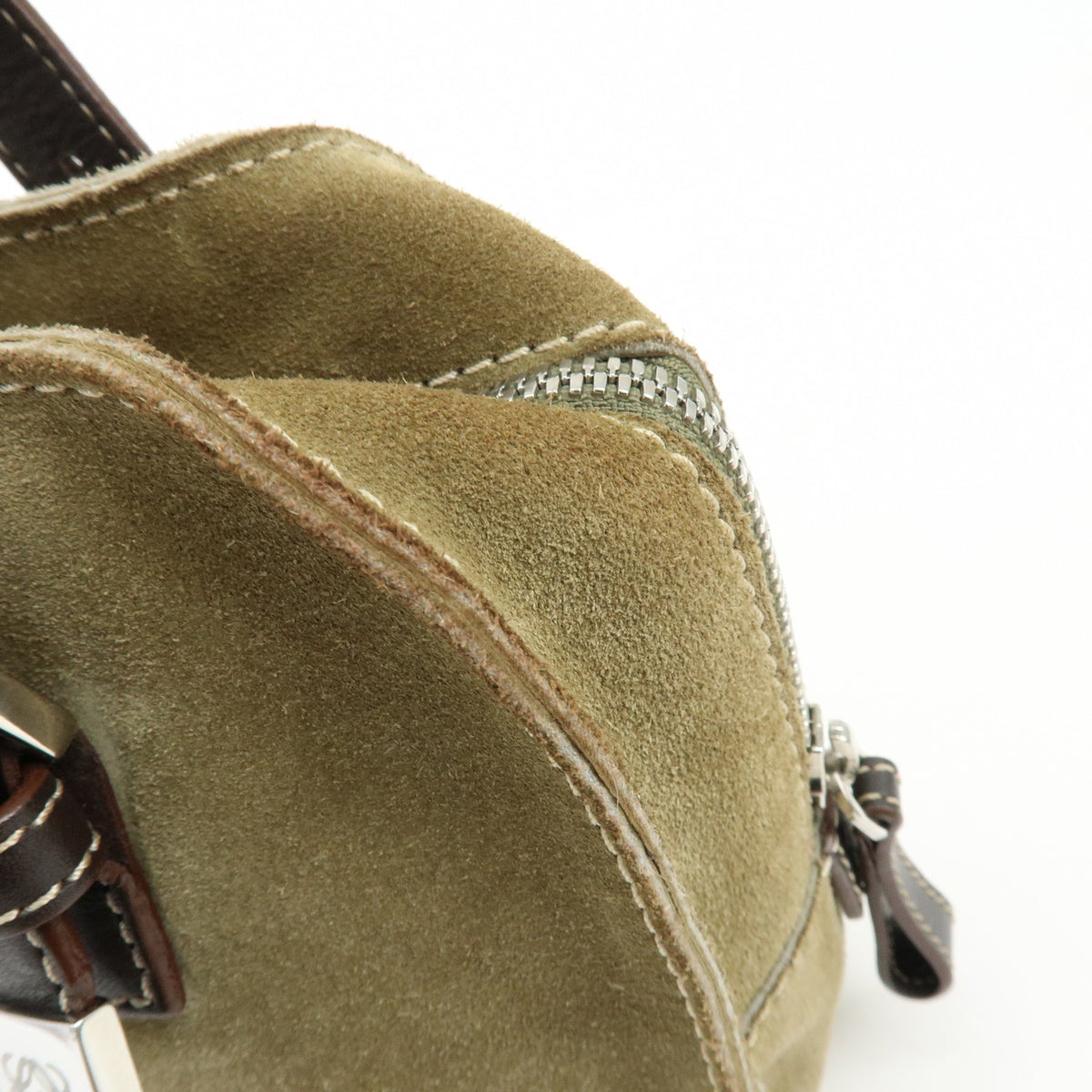 LOEWE Anagram Suede Leather Hand Bag Tote Bag Studs Khaki Brown