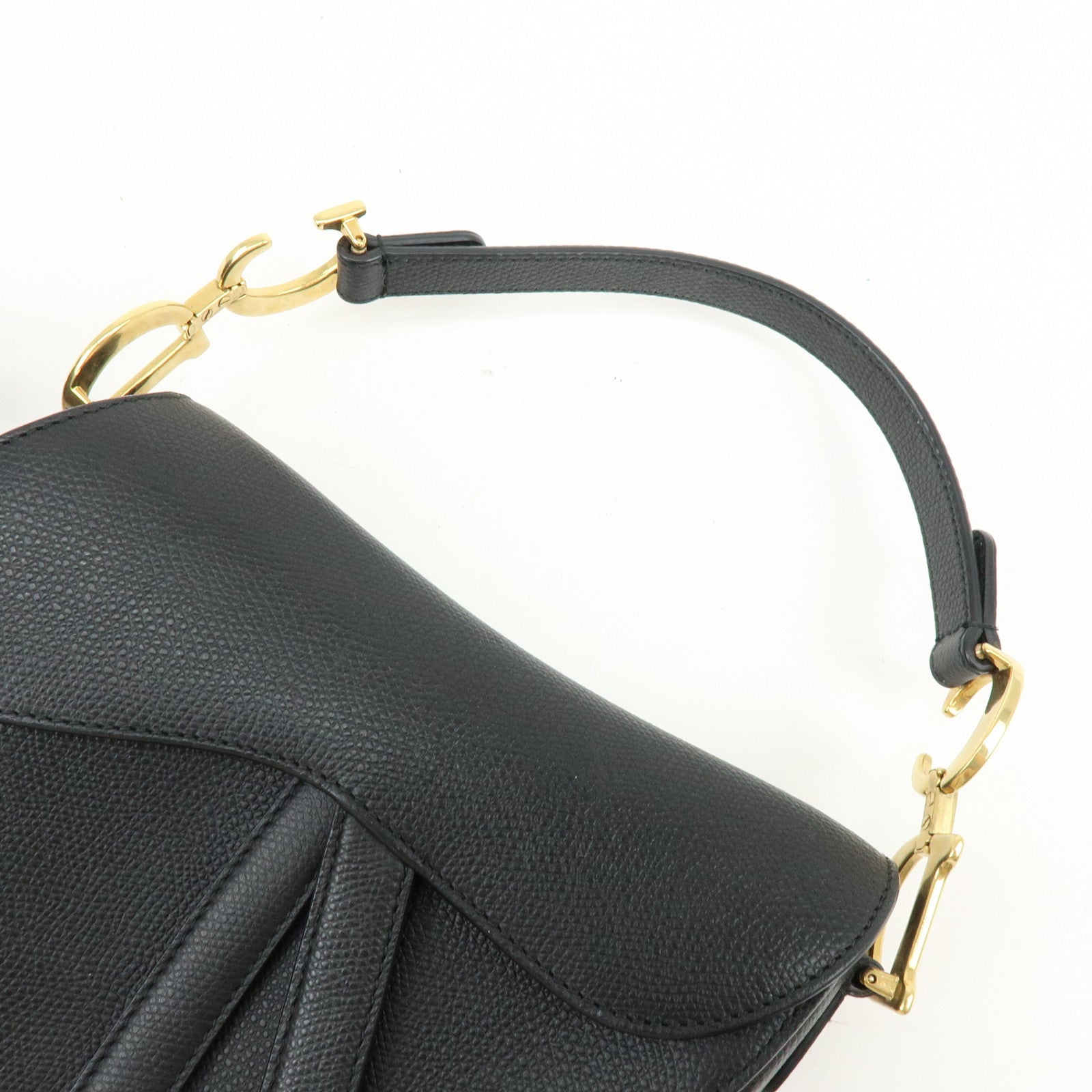 Christian Dior CD Logo Saddle Bag Leather Hand Bag Black