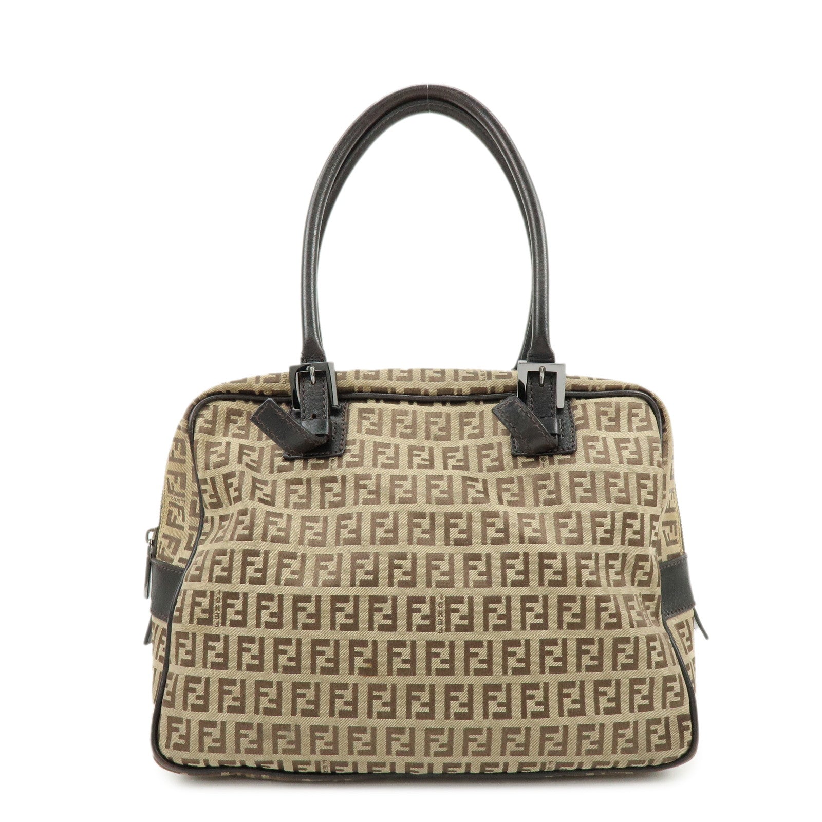 FENDI Zucchino Canvas Leather Boston Bag Shoulder Bag Beige 8BN005
