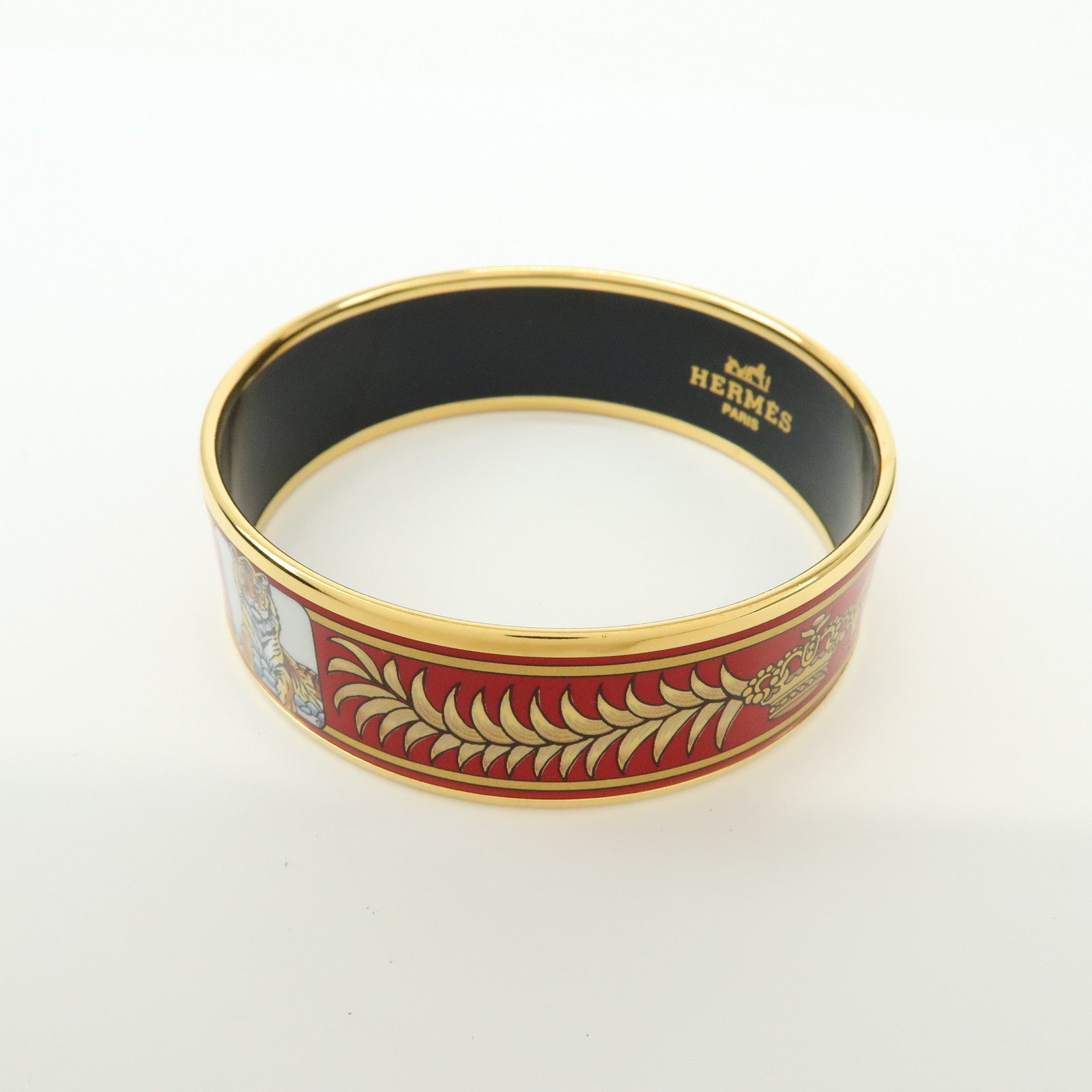 HERMES Email GM Plated Bangle Bracelet Tigre Royal Red Gold